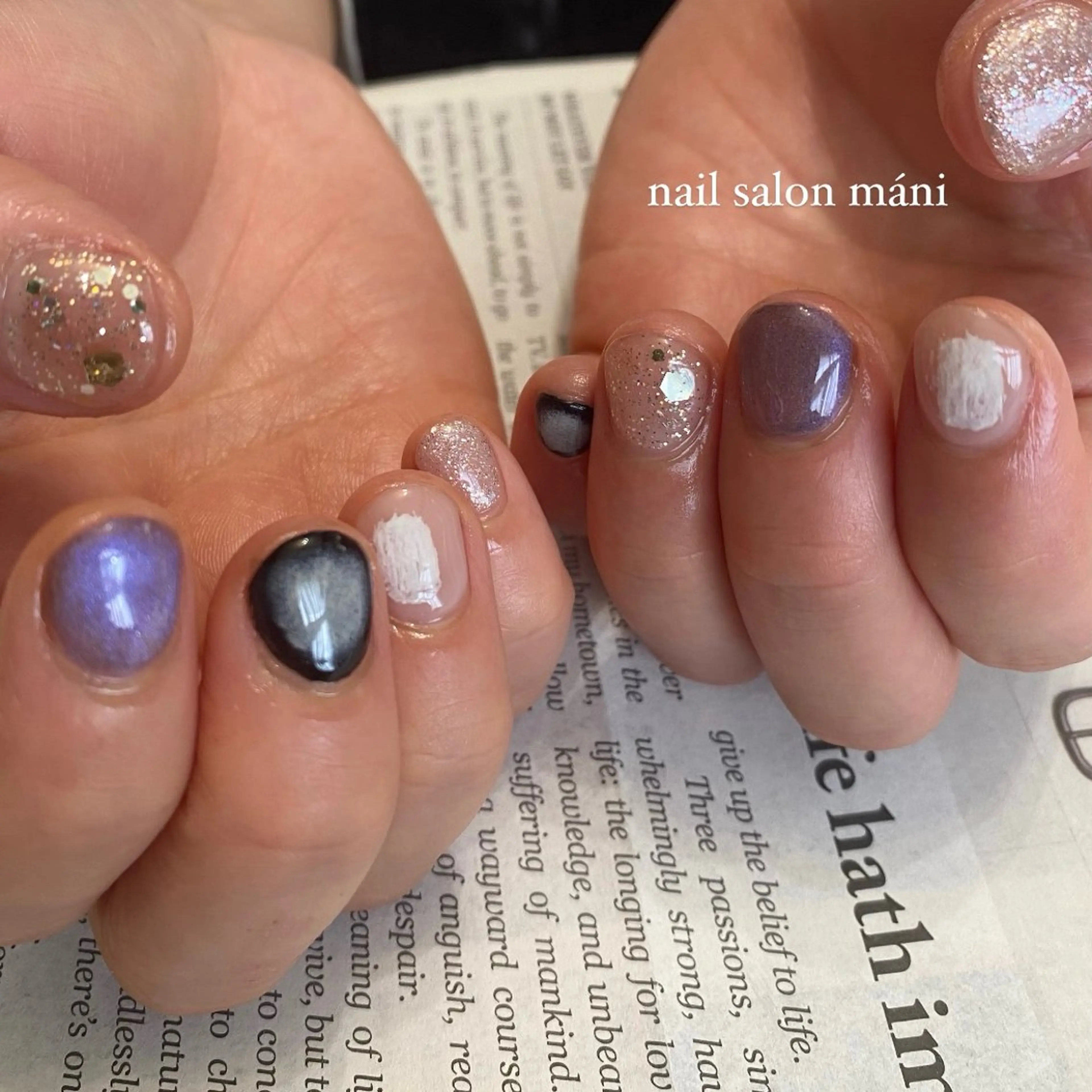 ネイル チークネイル ラメ(グリッター) マグネットネイル 持ち込み ニュアンスネイル ハンドネイル ハンドケア nail salon maniのネイルデザイン