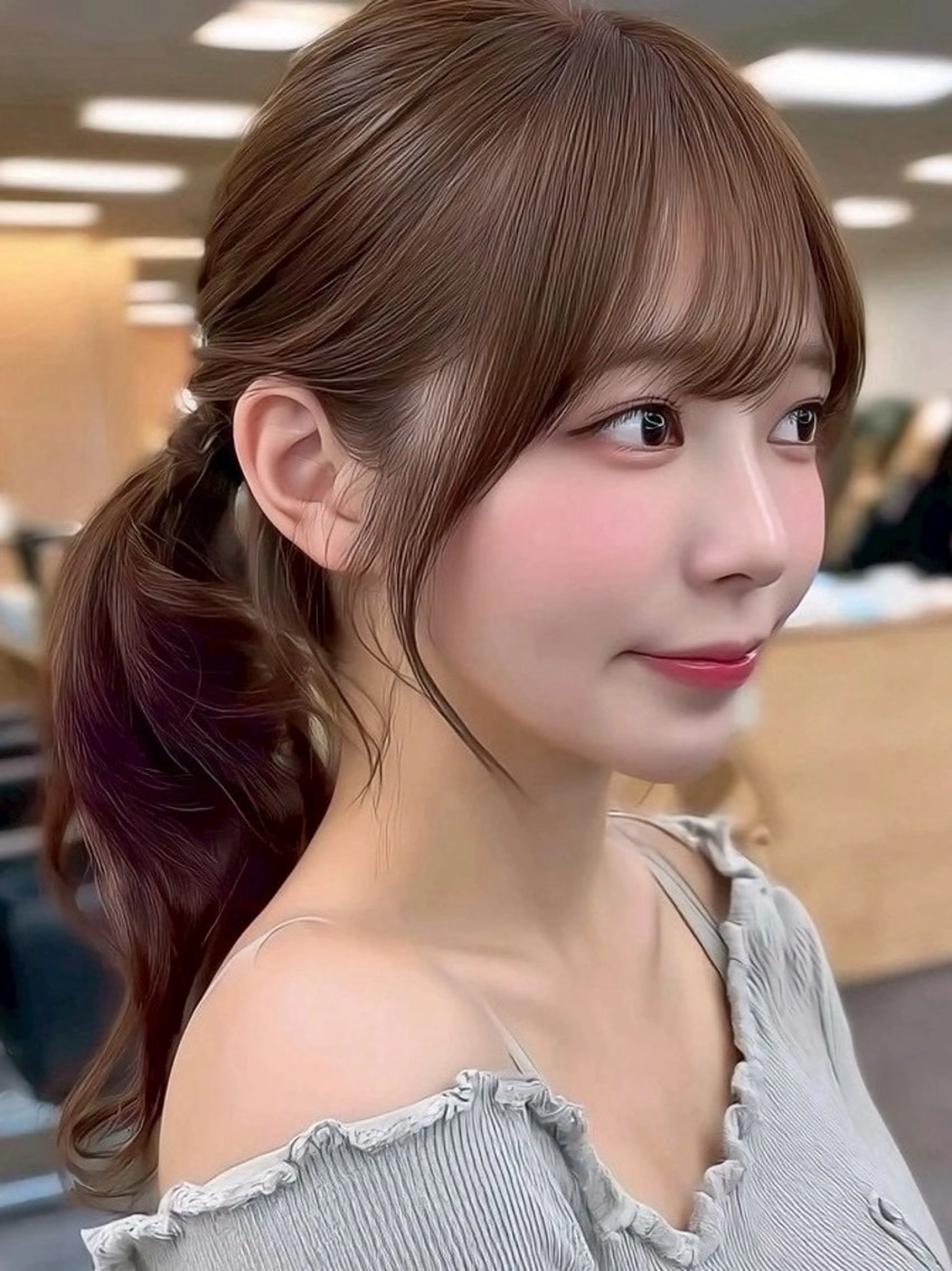 ロング カラー 透明感カラー くびれヘア 顔周りカット ヨシンモリ 韓国風ヘア カット ヘアカラー トリートメント 京都韓国ヘア🇰🇷 /髪質改善/透カラーのヘアスタイル