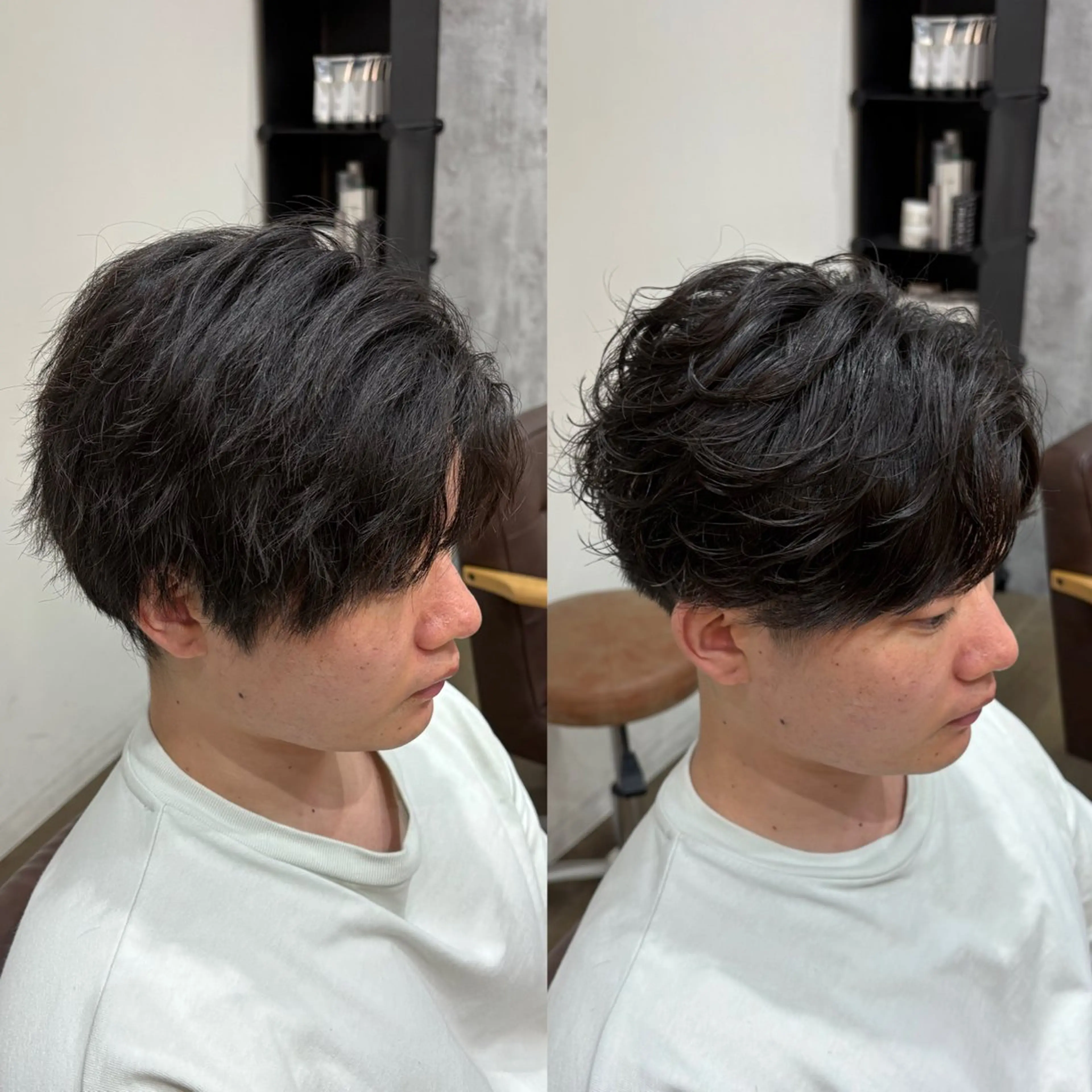 ショート パーマ メンズ フェザーパーマ メンズパーマ カット パーマ 韓国風メンズ/毛流れ ヘアなら須田龍世のヘアスタイル