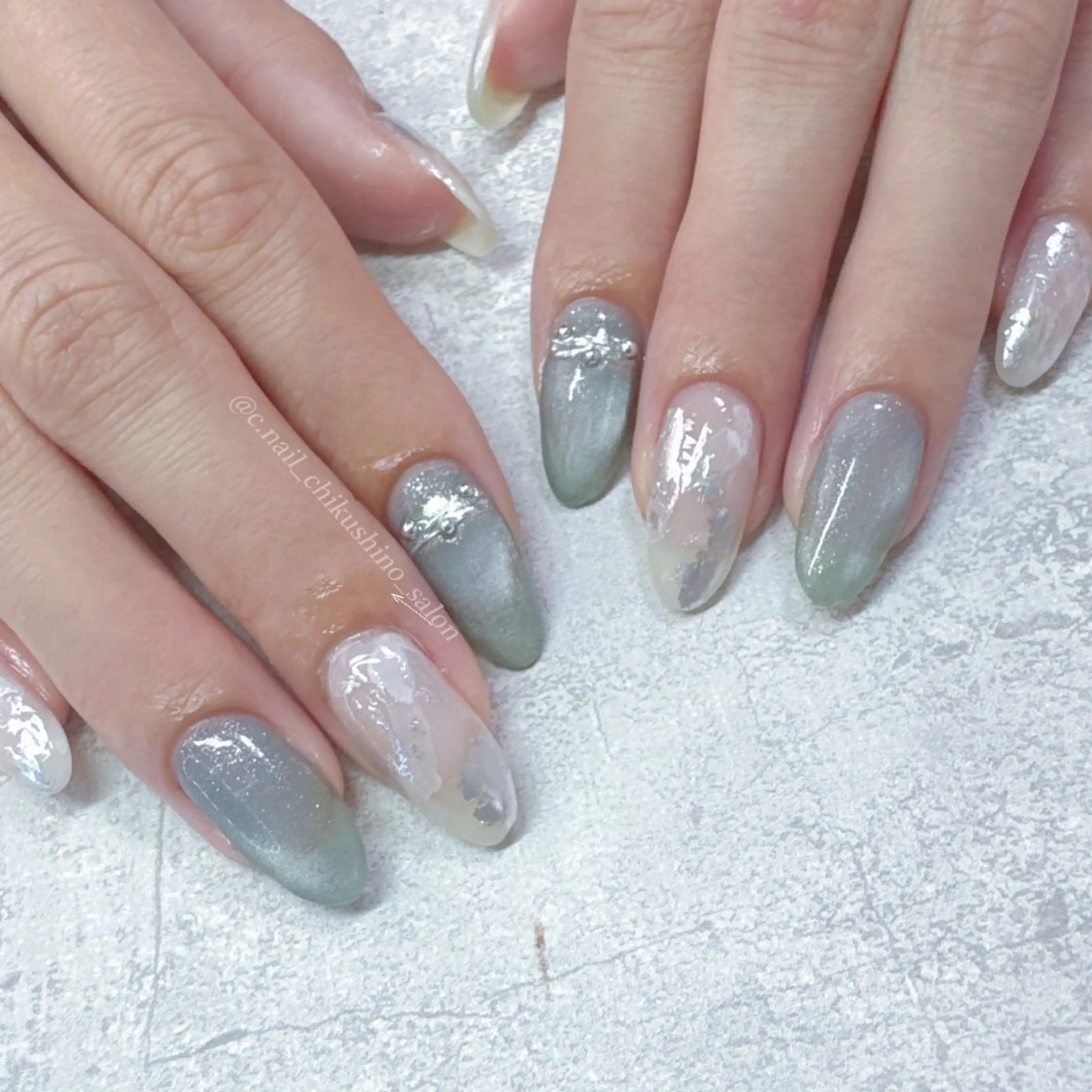 ネイル グリーン ハンドネイル C.Nail &Eye筑紫駅のネイルデザイン