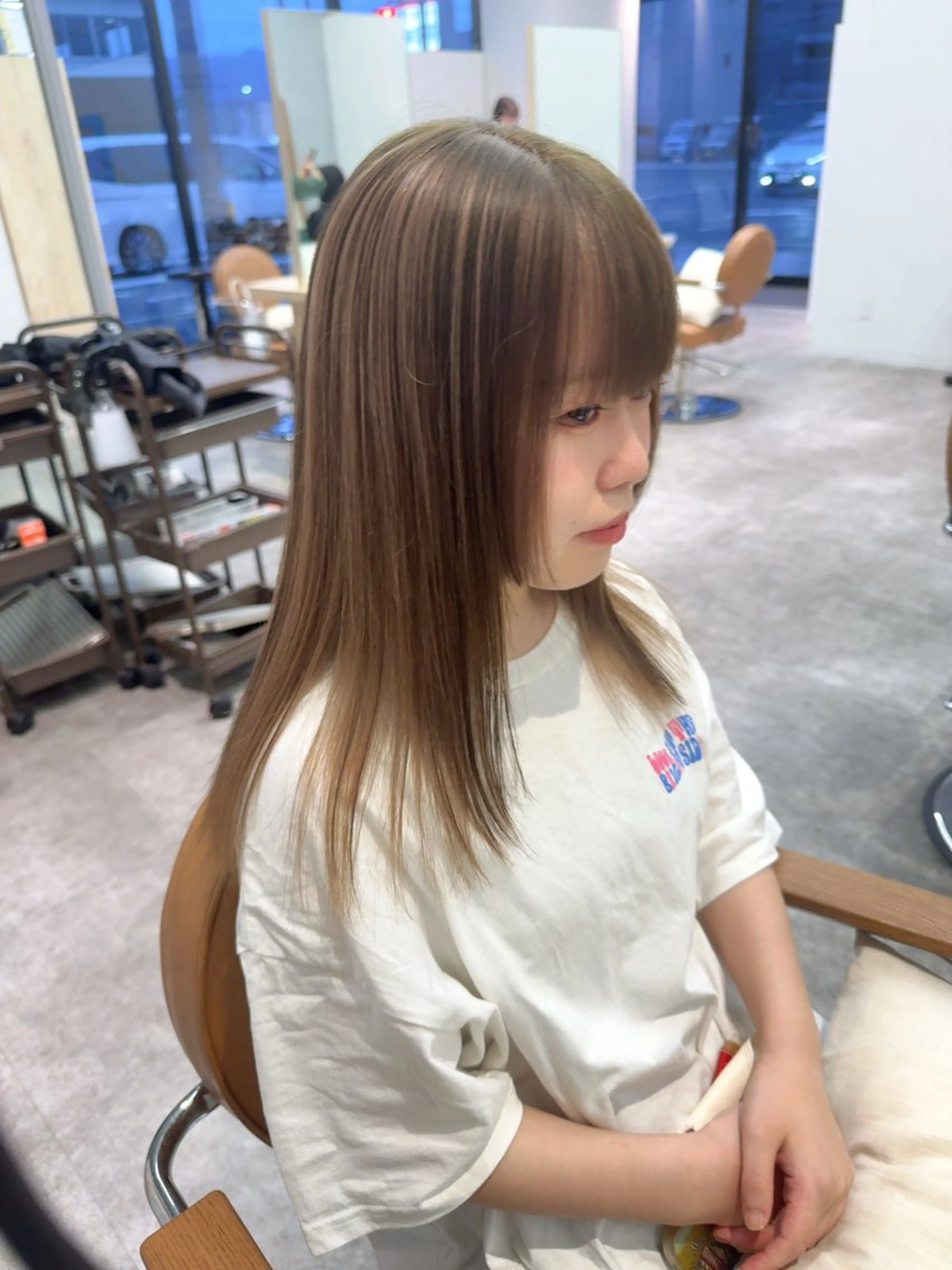 セミロング カラー アッシュ アッシュブラウン ブラウンカラー デザインカラー 姫カット カット ヘアカラー オスズ 🎀´-のヘアスタイル