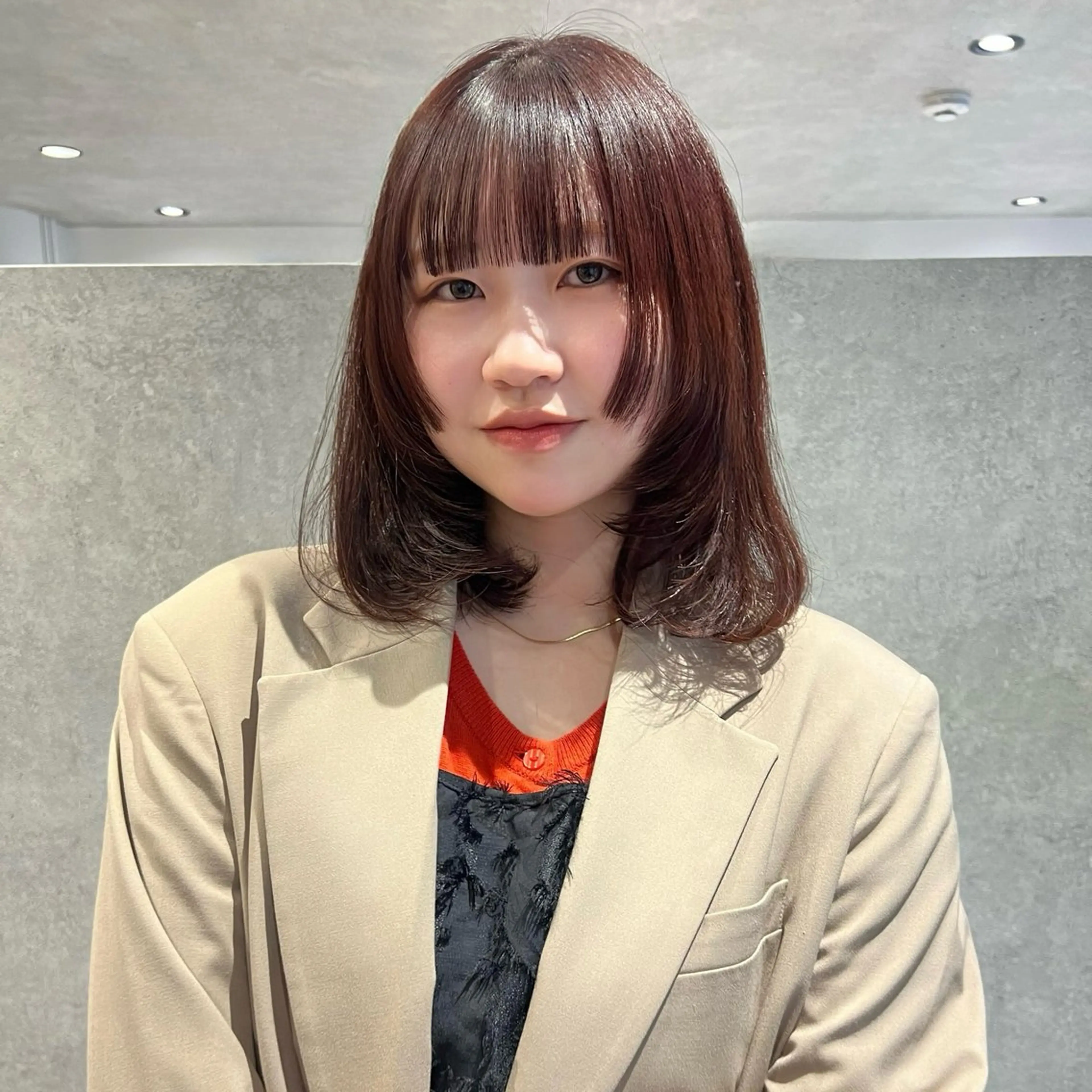 ミディアム 顔まわりレイヤー 姫カット レイヤーカット カット ヘアカラー トリートメント AI TOKYO S所属・mizuki 【韓国レイヤー】のヘアスタイル