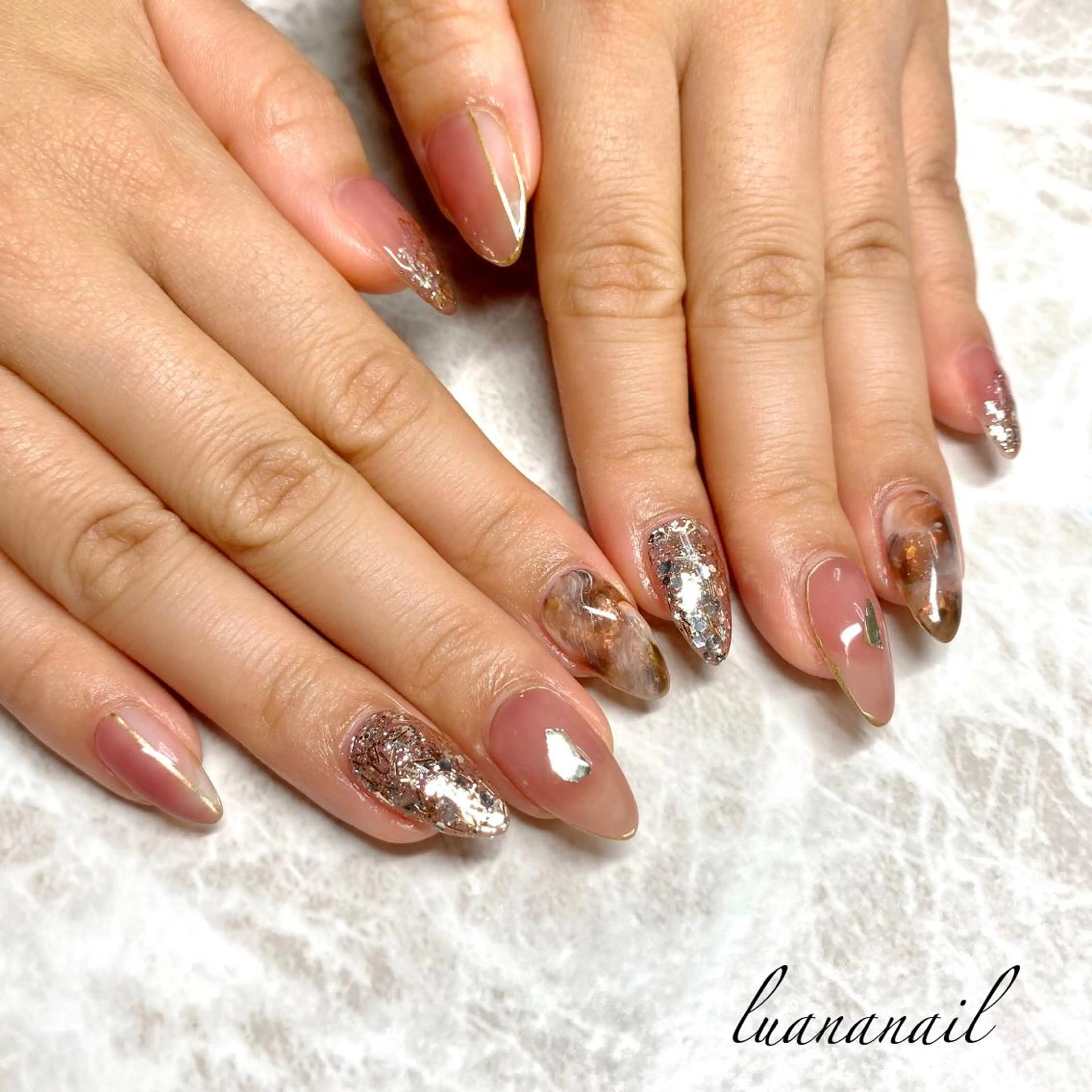 ネイル アートネイル ブラウン ピンク ハンドネイル luana nailのネイルデザイン
