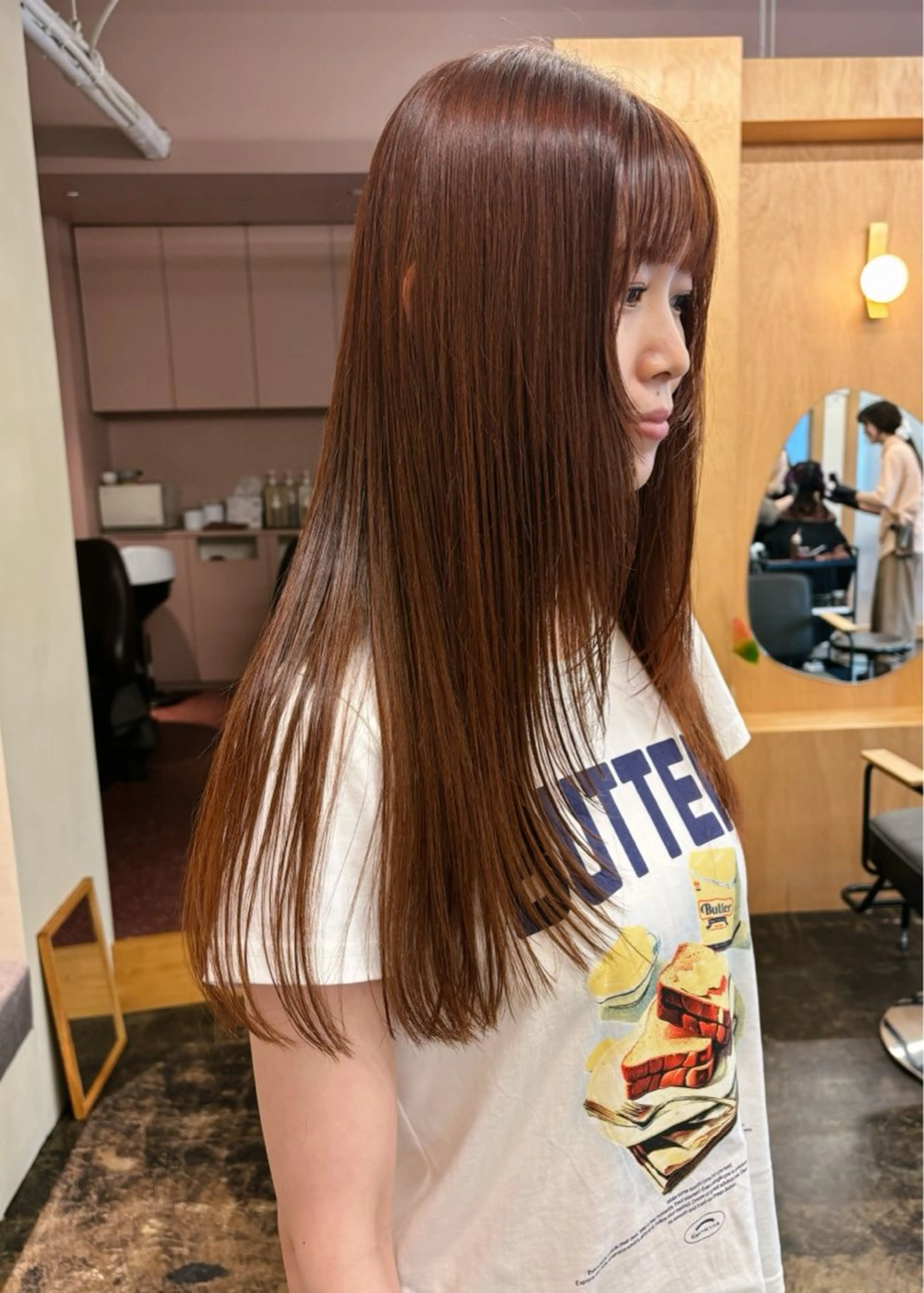 ロング カラー ブラウンカラー オレンジ オレンジブラウン 髪質改善 トリートメント カット ヘアカラー 西山 紗耶香🪽 透明感カラー/ボブのヘアスタイル