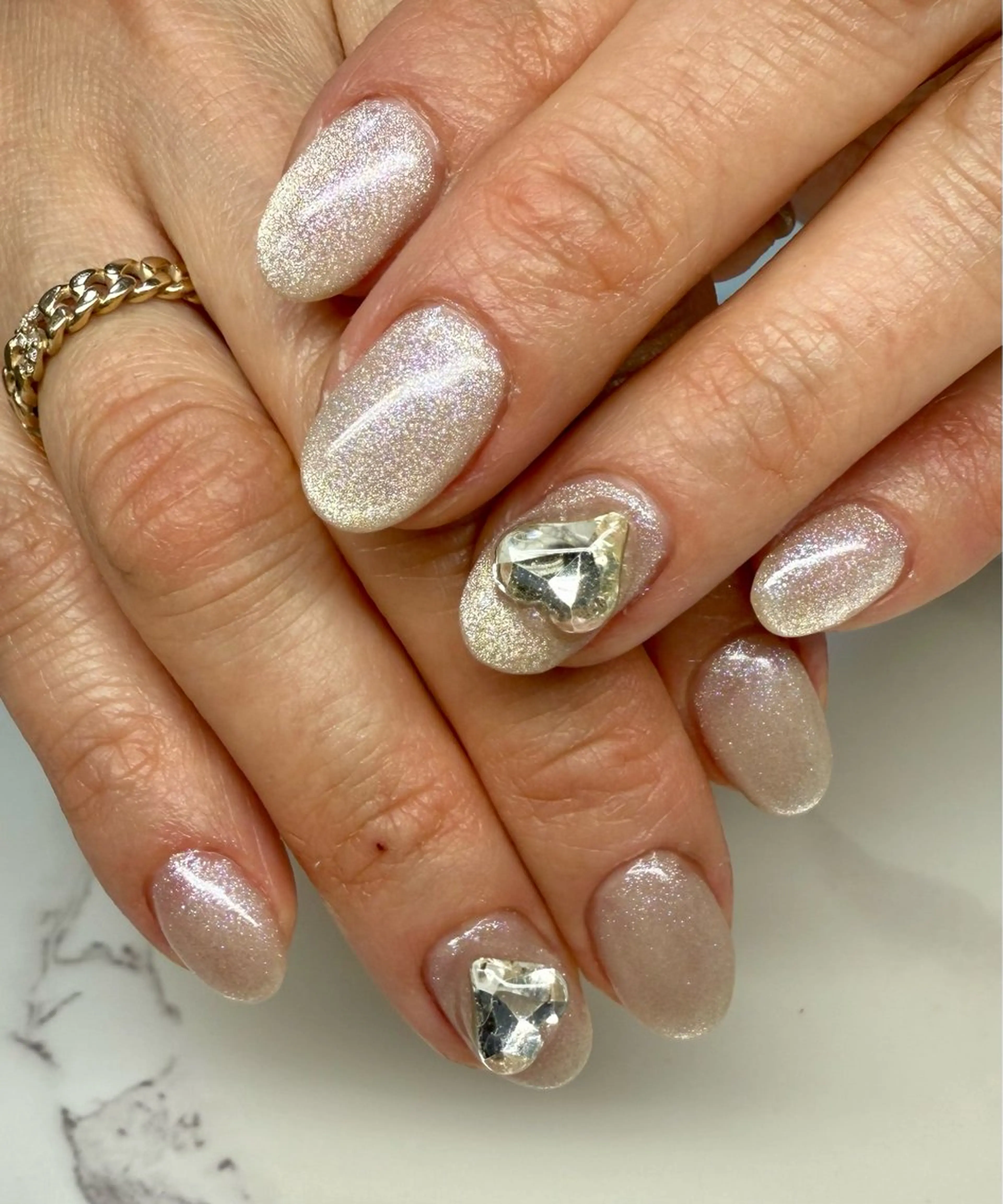 ネイル アートネイル フレンチネイル ハート キラキラネイル ラメ(グリッター) M.N_ nailのネイルデザイン