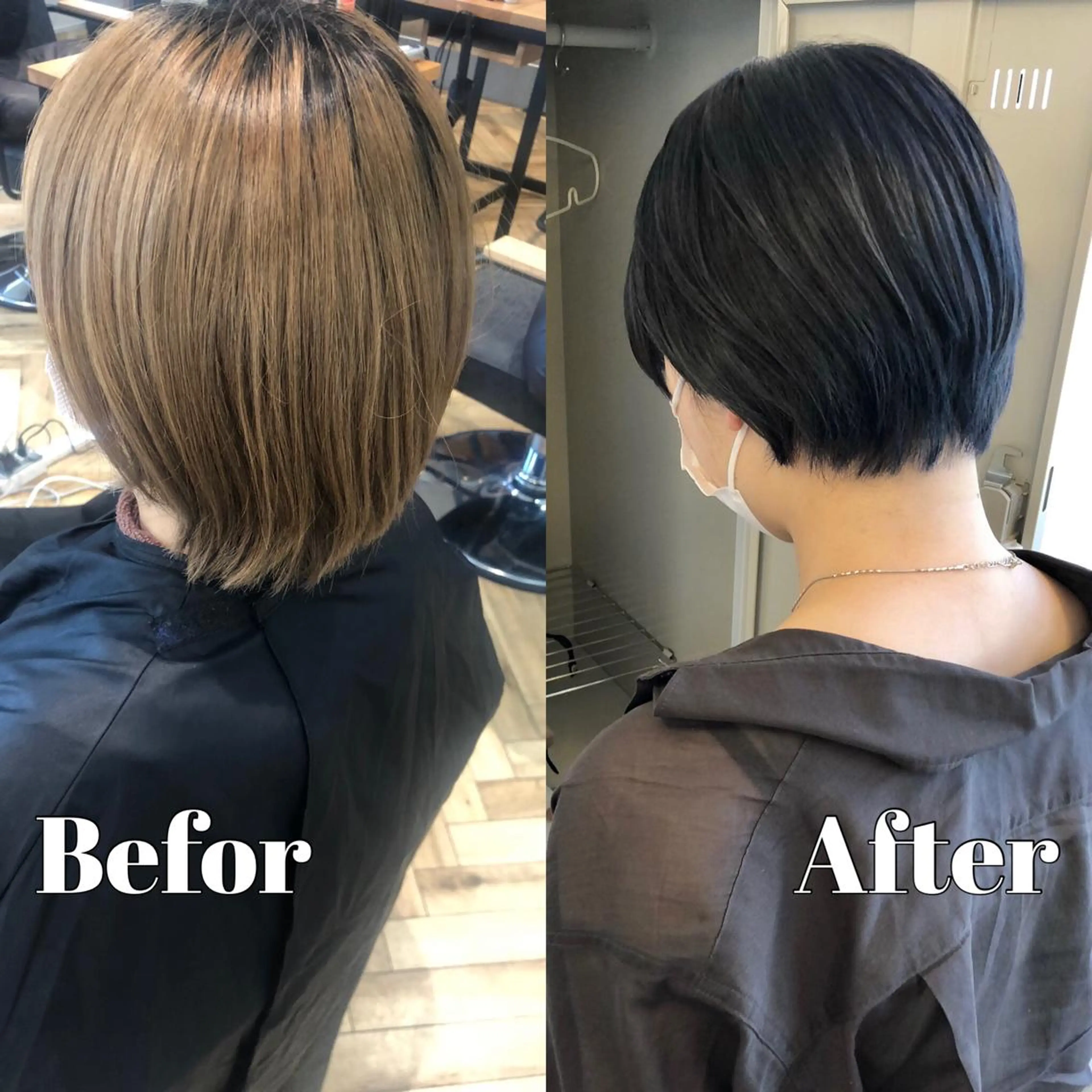 ショート カラー ショートボブ 黒髪 ブルーカラー ブルーブラック ボブ Saori / さおりのヘアスタイル