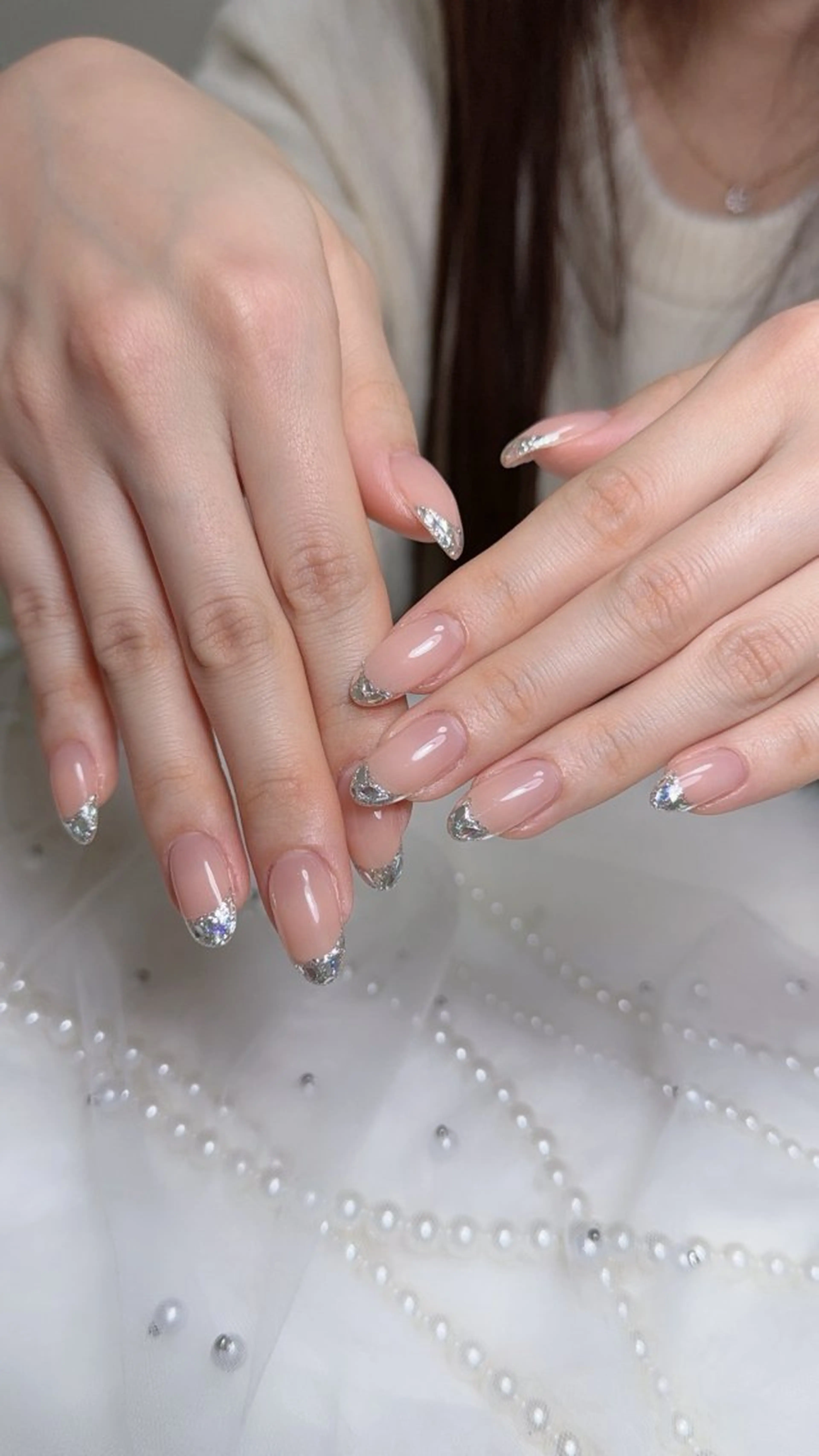 💗ソフトジェルオフ無料💗フレンチ✨／ガラスフレンチ★シアーカラーベース1色付きの写真