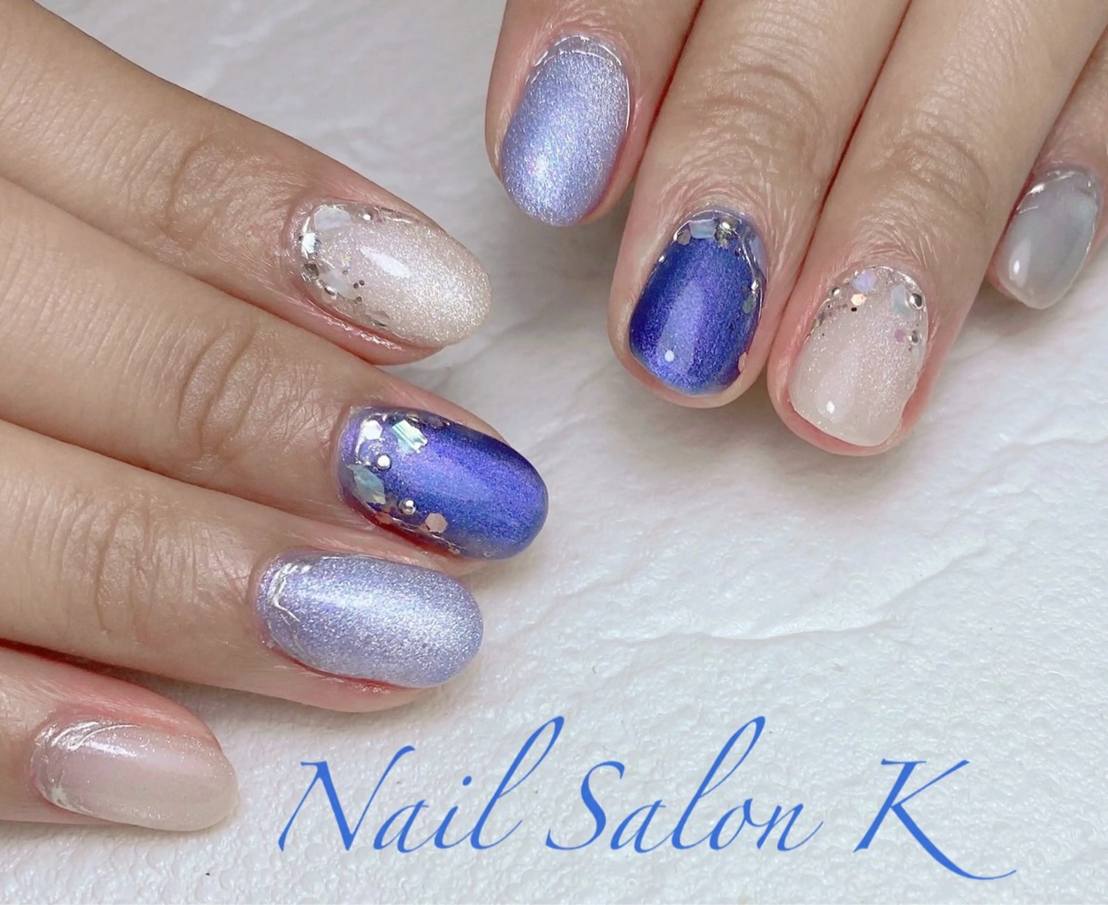 ネイル ブルー 持ち込み ハンドネイル Nail Salon K 🧸美爪育成のネイルデザイン