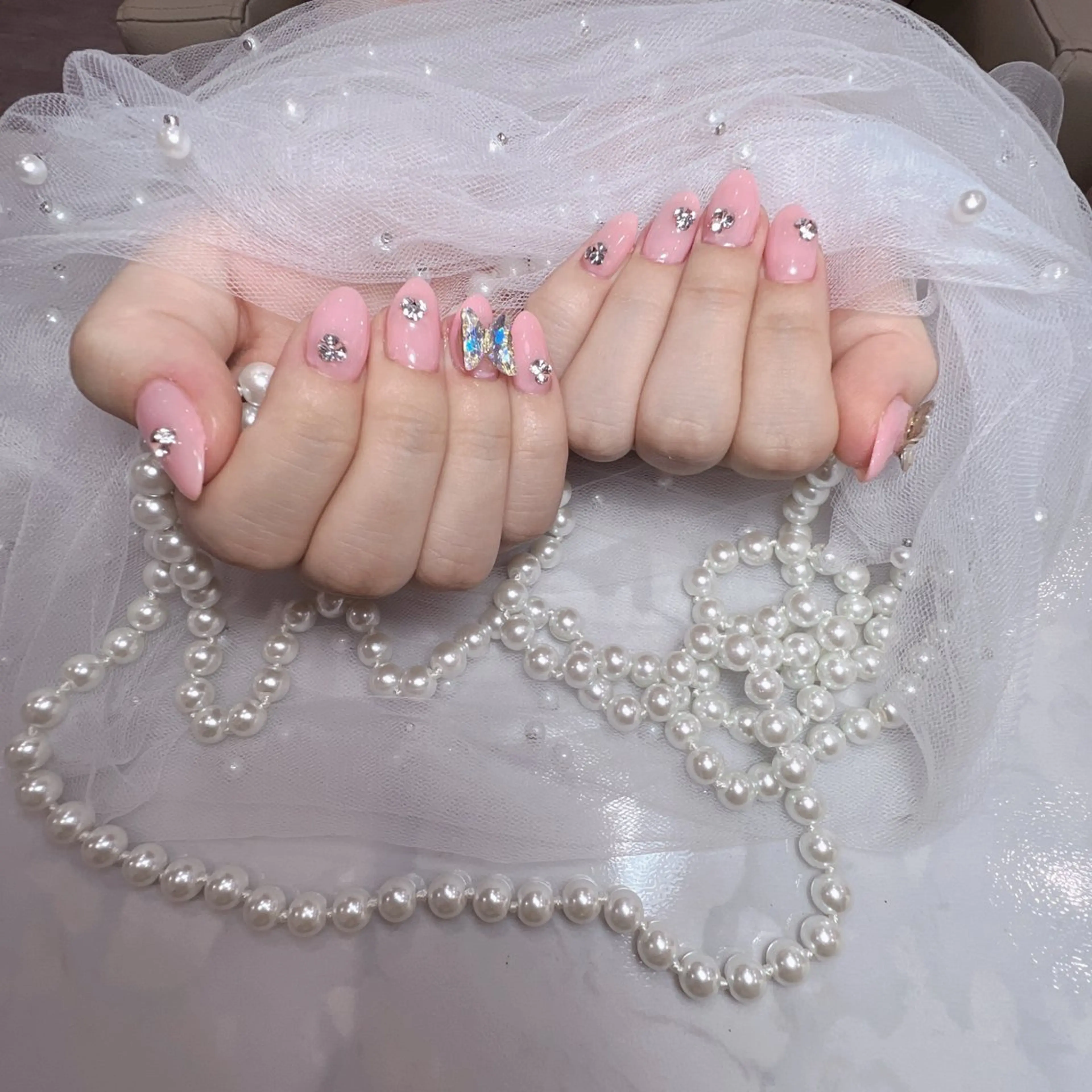 ネイル アートネイル フラッシュネイル フレンチネイル ジェルネイル ガラスフレンチ You&Me Yukiのネイルデザイン