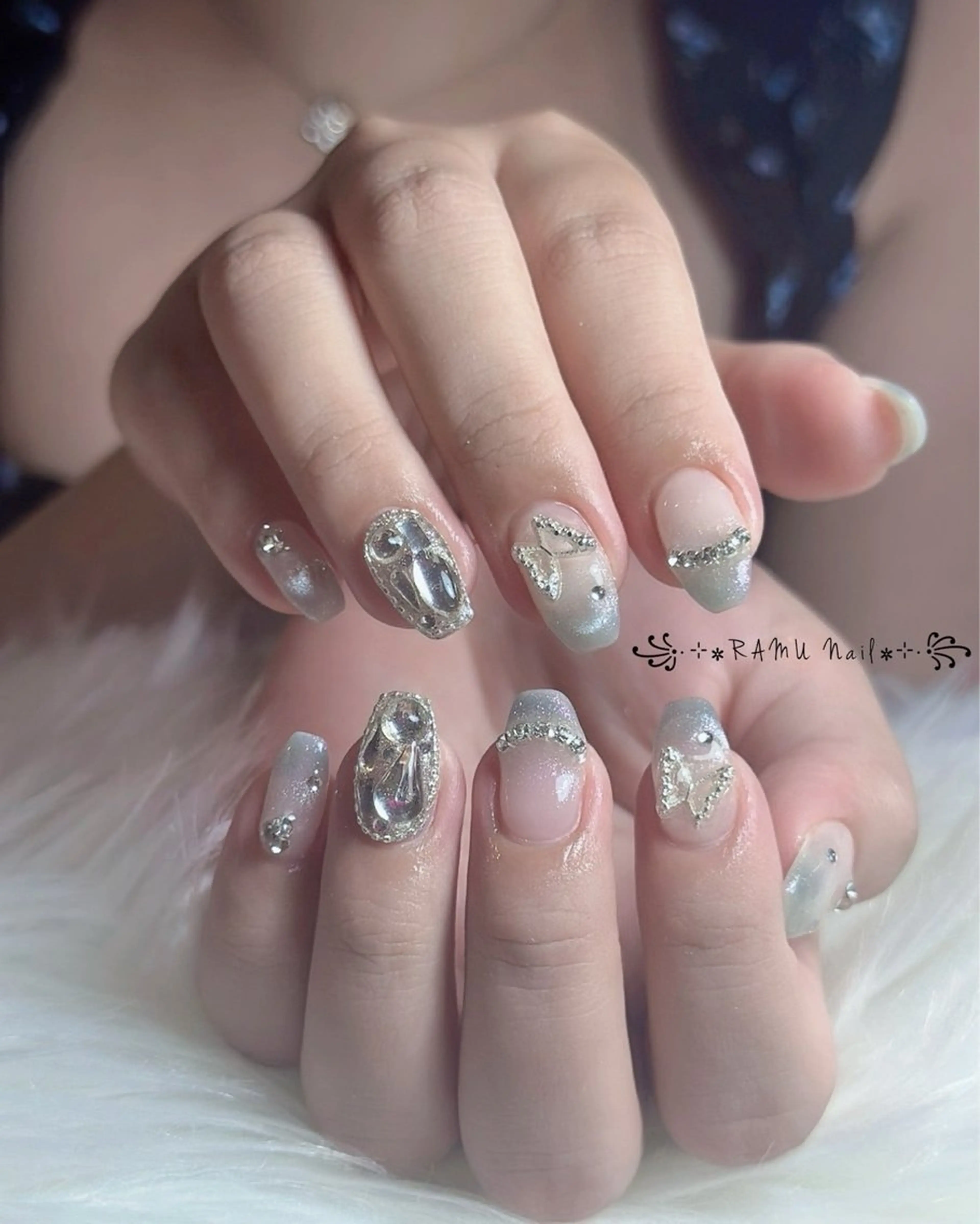 ネイル キラキラネイル マグネットネイル ミラーネイル ピンク 夏ネイル ハンドネイル RAMU Nail 恵比寿店のネイルデザイン