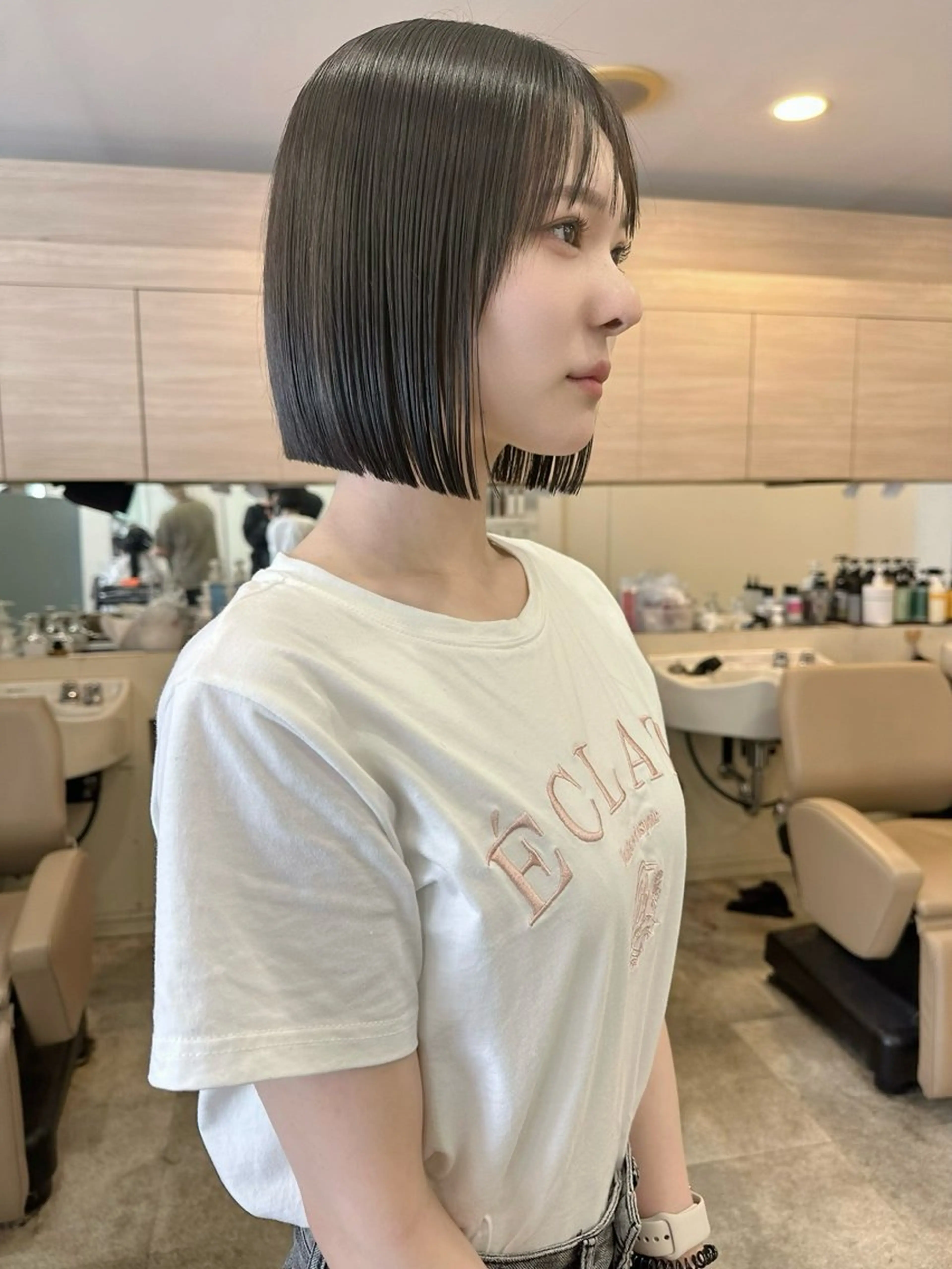 ミディアム ボブ カット 縮毛矯正 トリートメント CHAINON 木原崇了のヘアスタイル