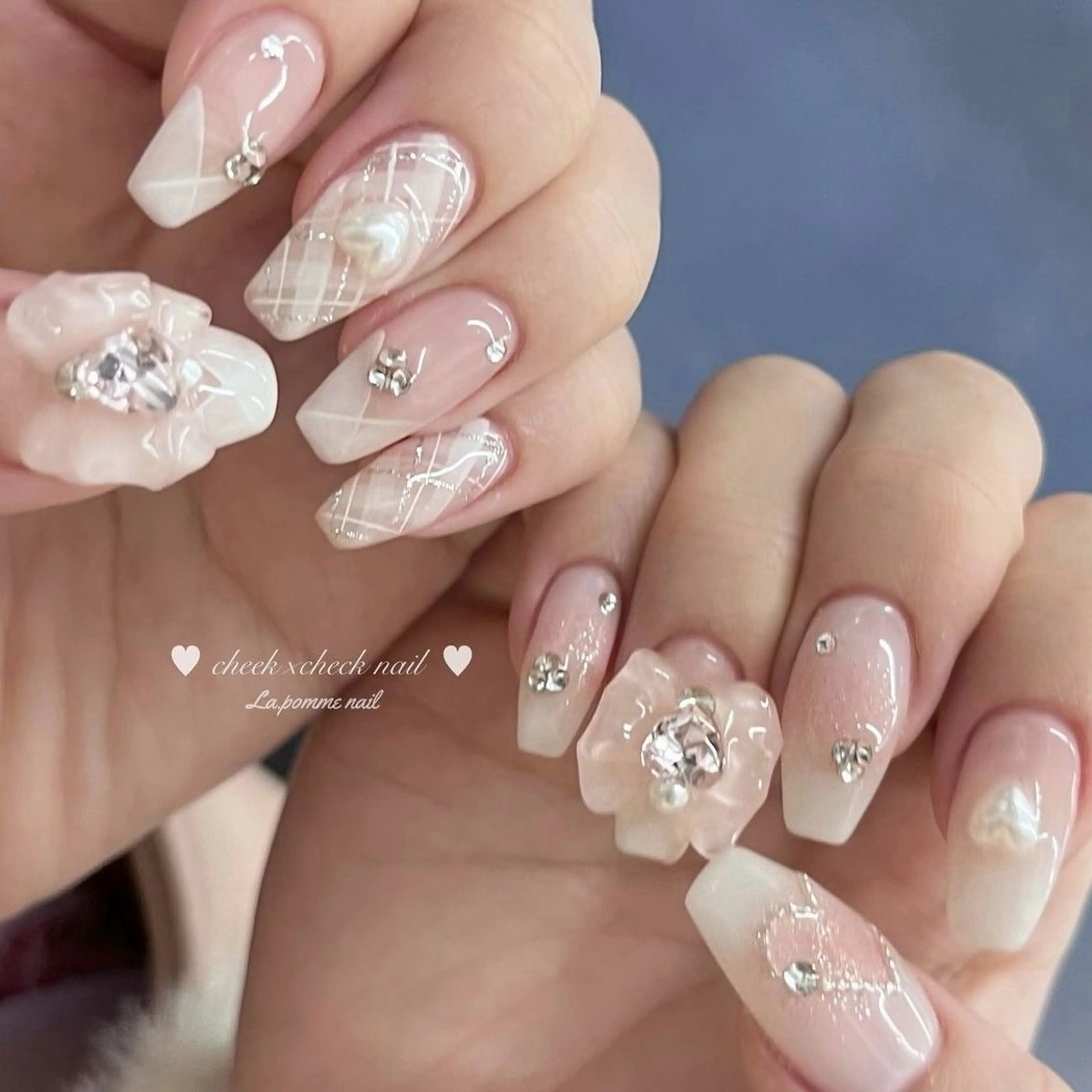 ネイル 長さ出し マグネットネイル ピンク ネイルチップ 冬ネイル Lee Nailsのネイルデザイン