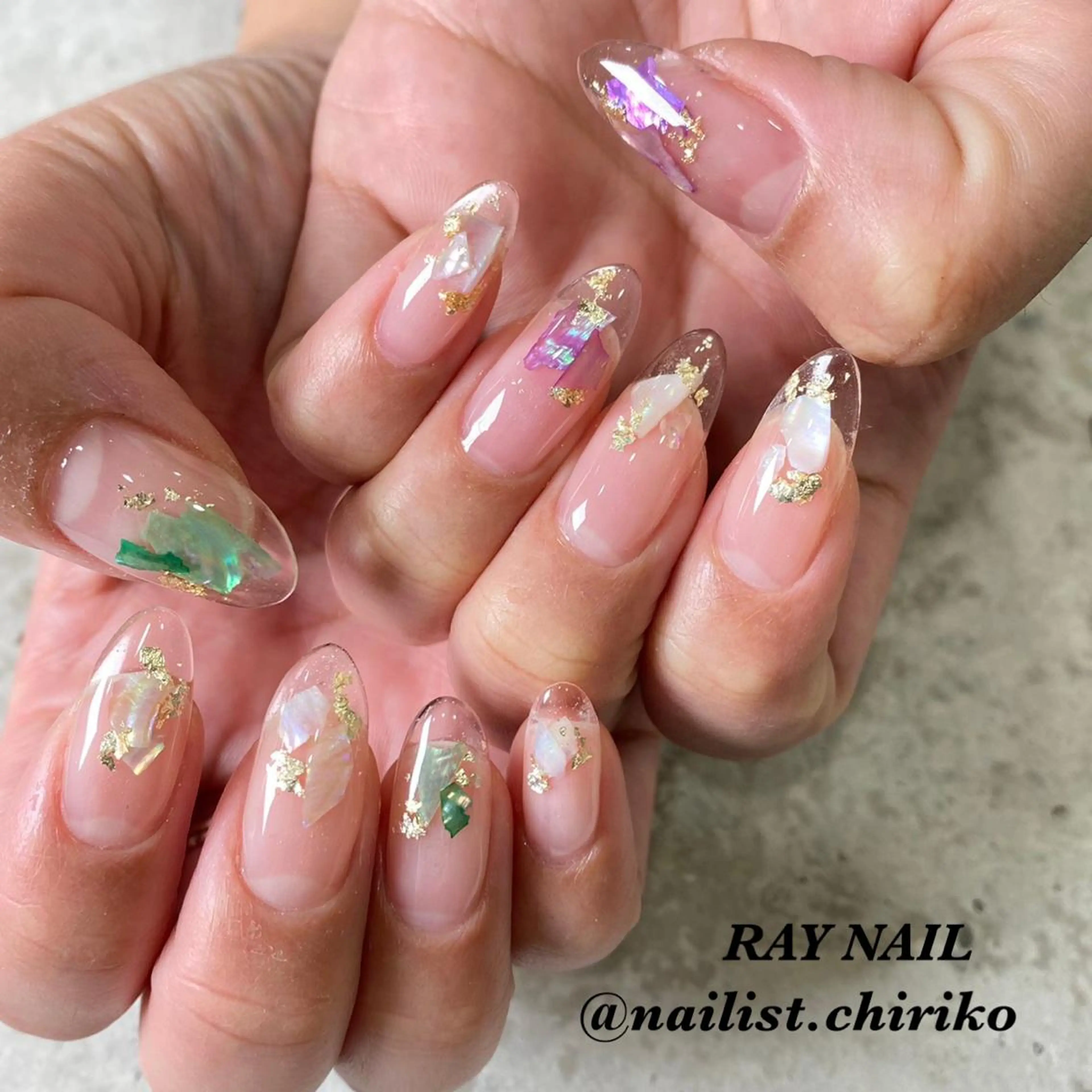 ネイル クリアネイル スカルプネイル 夏ネイル ハンドネイル 足立 莉奈のネイルデザイン