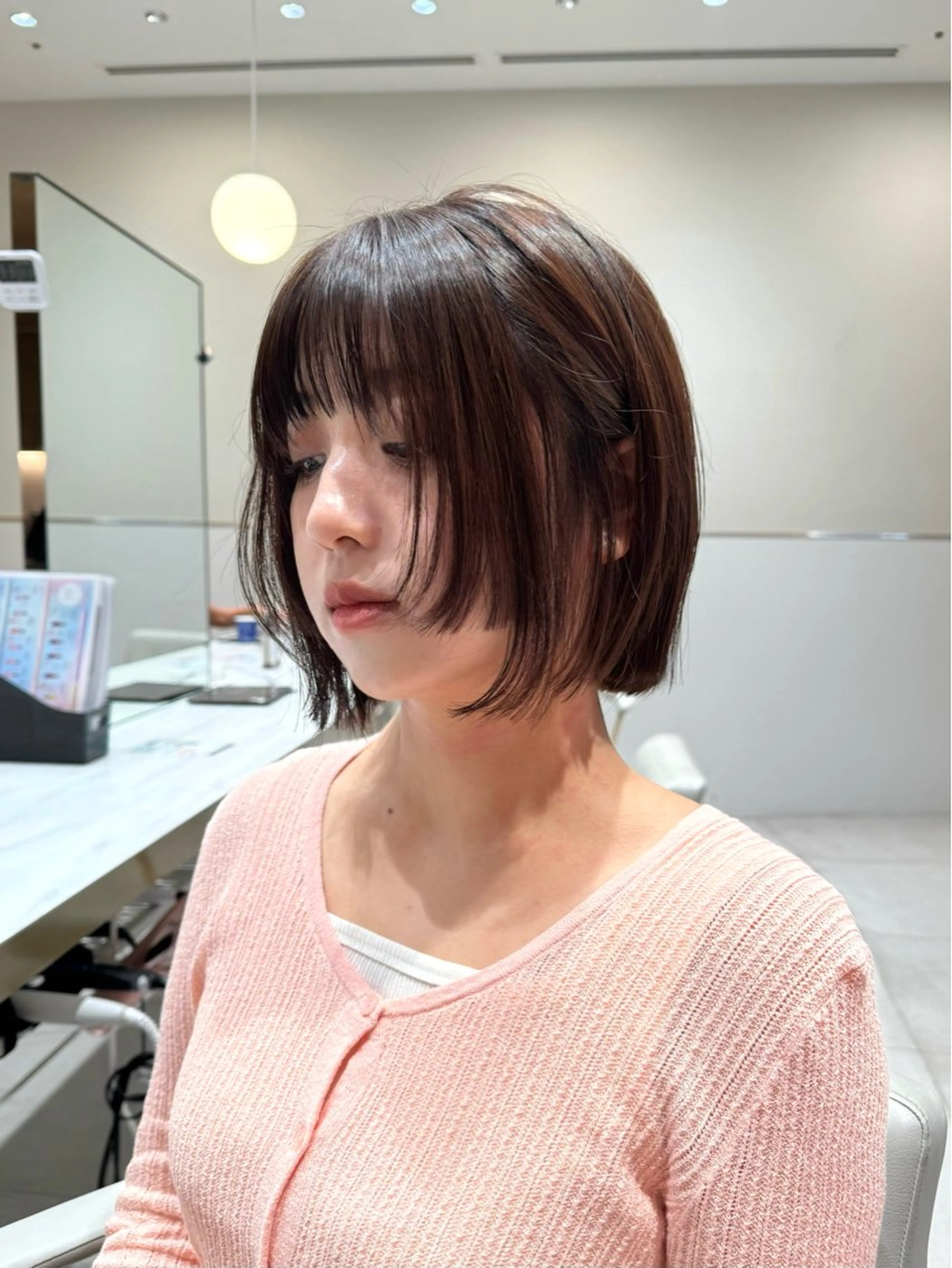 ミディアム カラー パーマ ヘアアレンジ アディクシーカラー ブラウンカラー イルミナカラー マロンブラウン トリートメント カット ヘアカラー トリートメント ヘアセット 小野寺瑞希 /最小顔カットのヘアスタイル