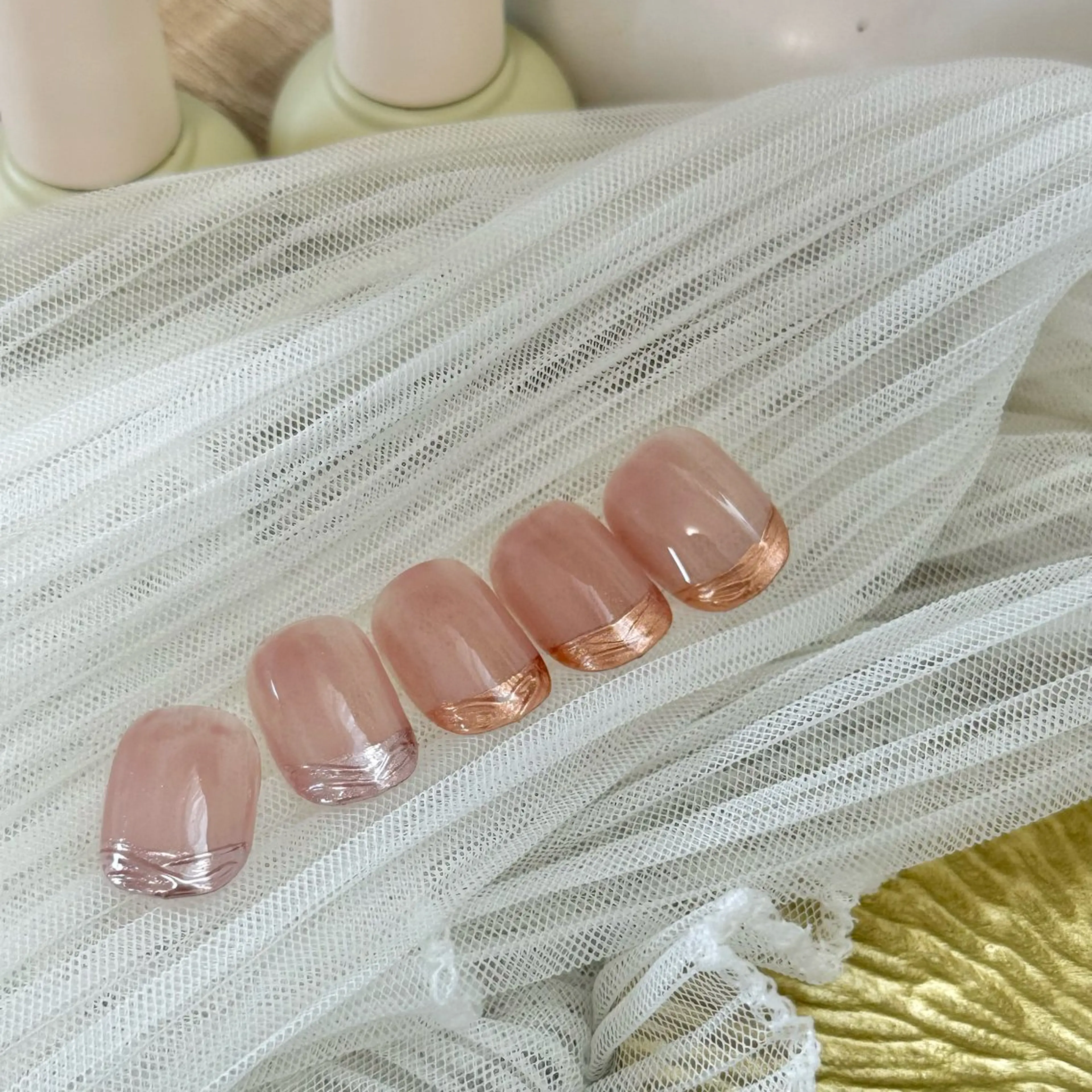 ネイル フレンチネイル ゴールド ミラーネイル ニュアンスネイル シルバー Hana_ Rieのネイルデザイン