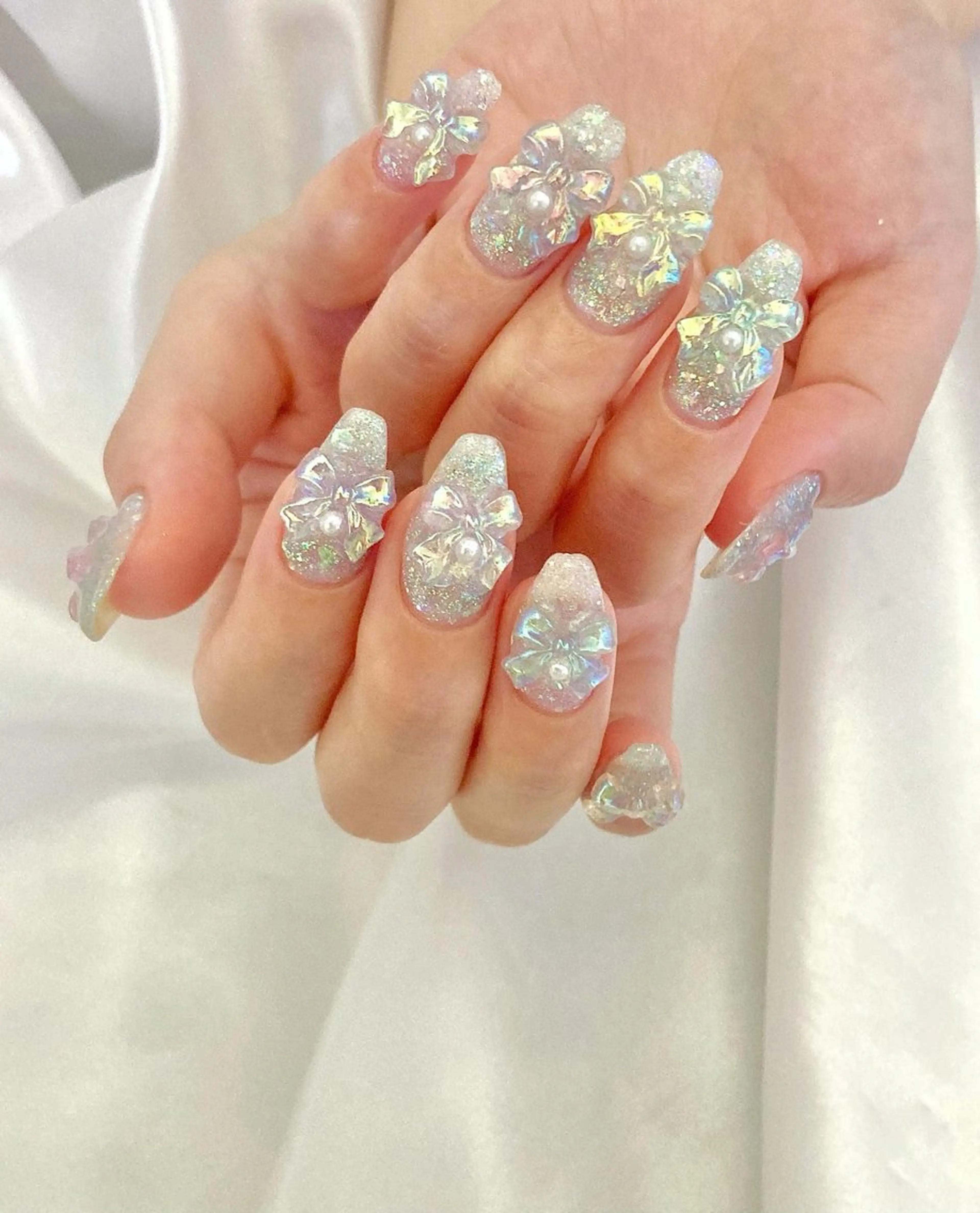 ネイル 氷ネイル・うるうるネイル リボン beauty salonM&Iのネイルデザイン