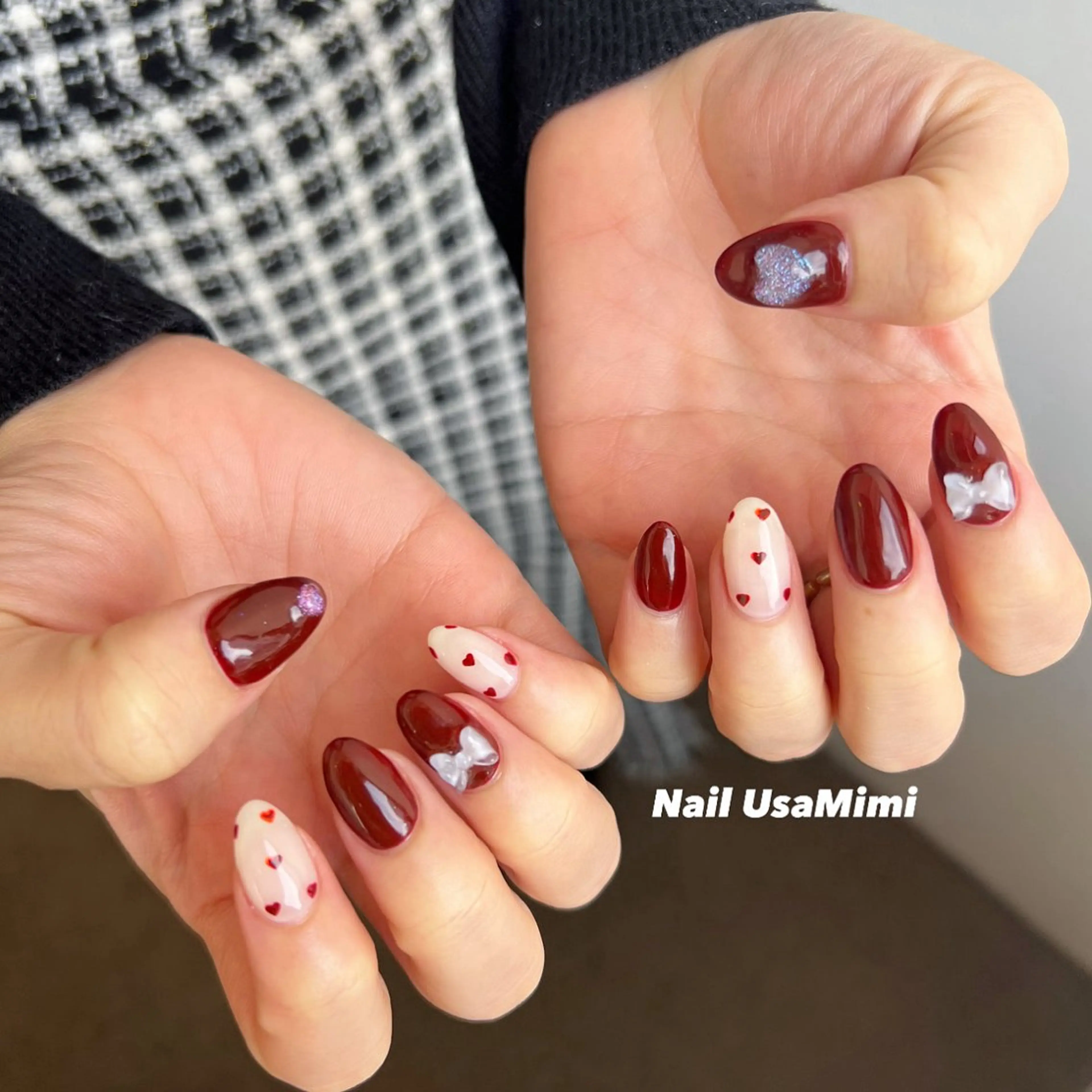 ネイル ジェルネイル ハート マグネットネイル 持ち込み ワンカラーネイル 本町NailUsa Mimi RIKOのネイルデザイン