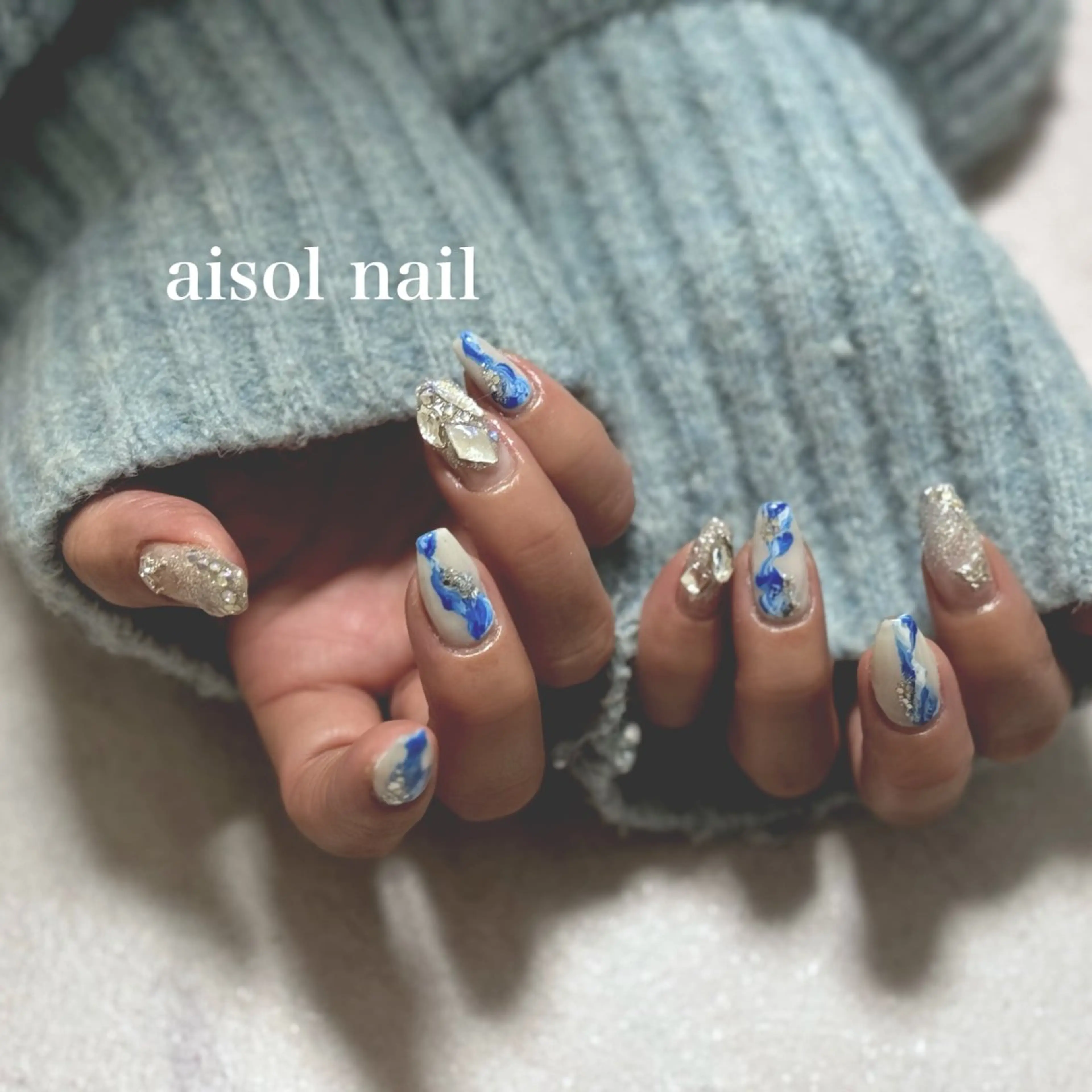 ネイル ブルー ハンドネイル Aisol nail salonのネイルデザイン