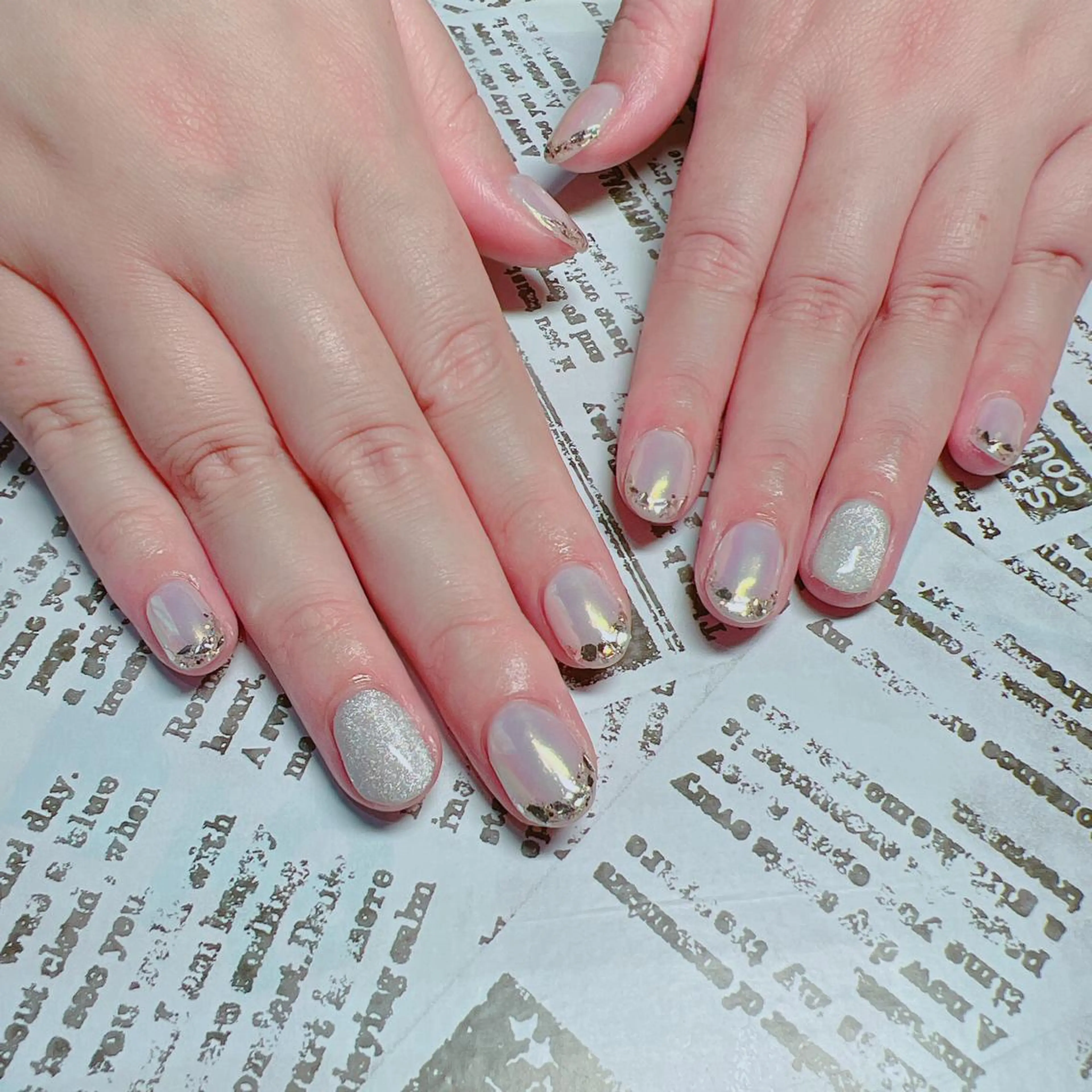 ネイル オーロラネイル フレンチネイル ガラスフレンチ マグネットネイル 夏ネイル ハンドネイル たきぐち みちこのネイルデザイン