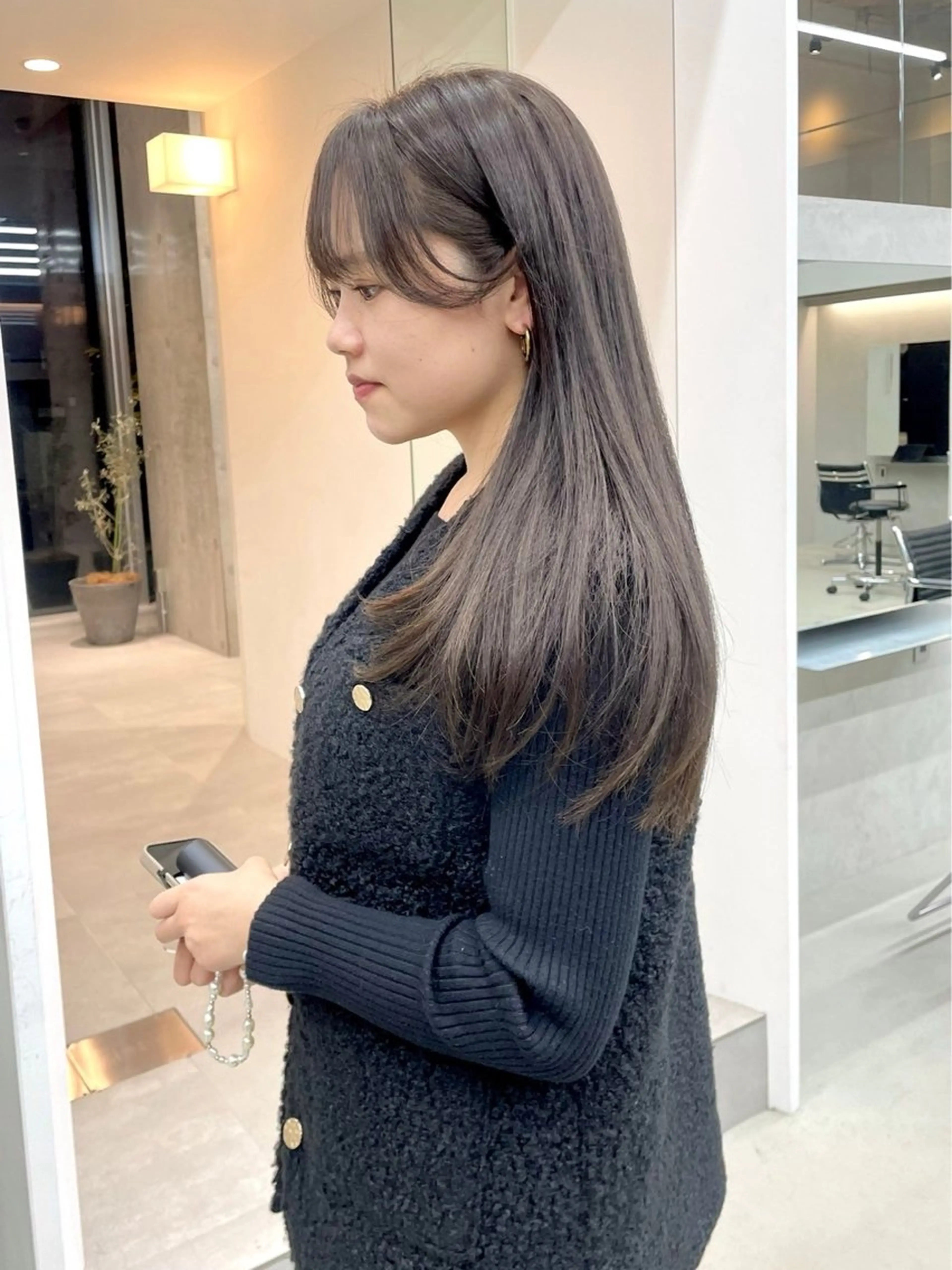 セミロング カラー ブリーチ ダークグレー ダークグレージュ グレージュ ブリーチなしカラー カット ヘアカラー 吉沢遣人/レイヤー 艶カラー/パーマのヘアスタイル