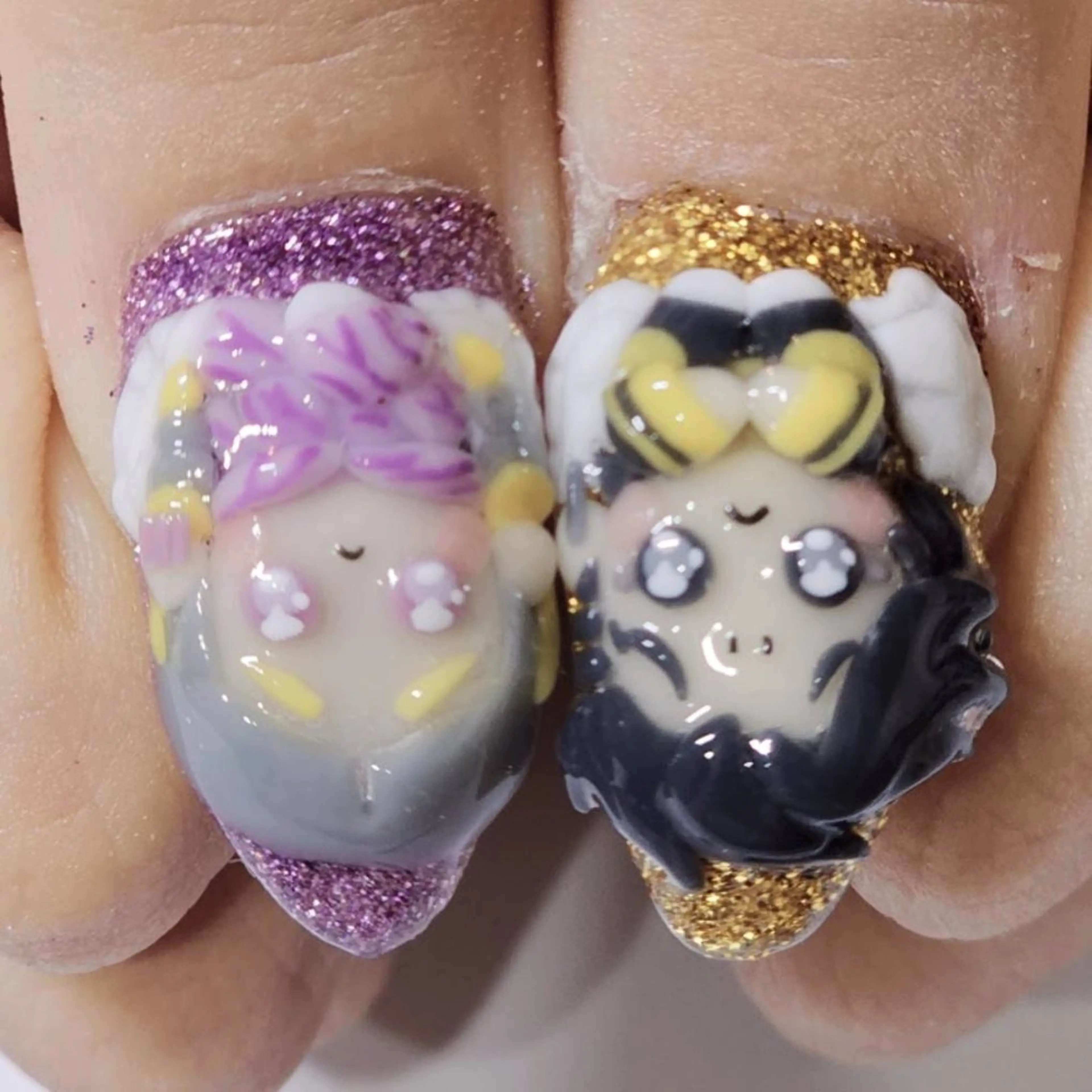 ネイル アートネイル ゴールド キラキラネイル ラメ(グリッター) パープル ハンドネイル よしだ ひろきのネイルデザイン