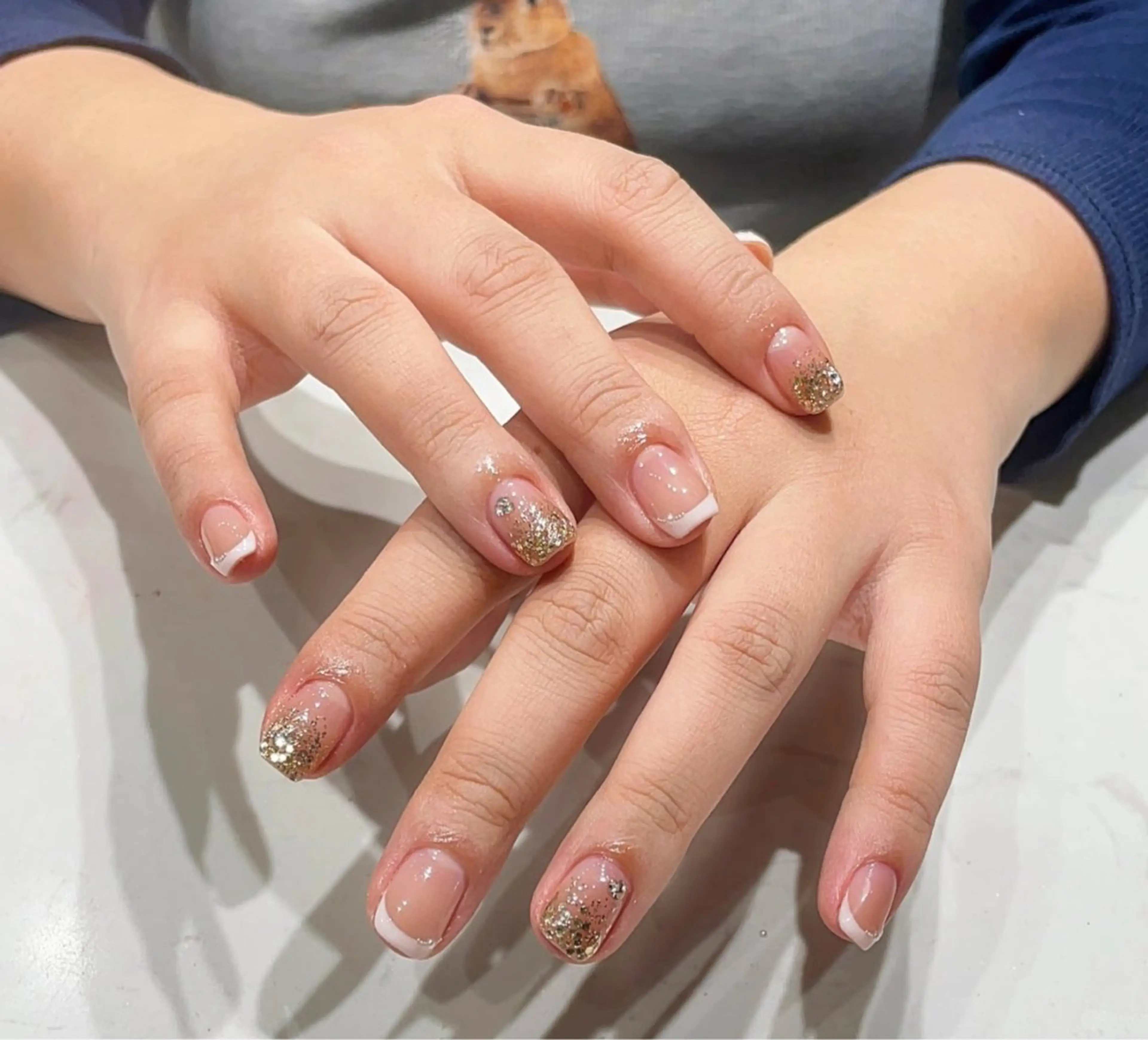 ネイル フレンチネイル ジェルネイル グラデーション ラメ(グリッター) ラメグラデーション ハンドネイル 🎀MIYUKI Salon🎀のネイルデザイン