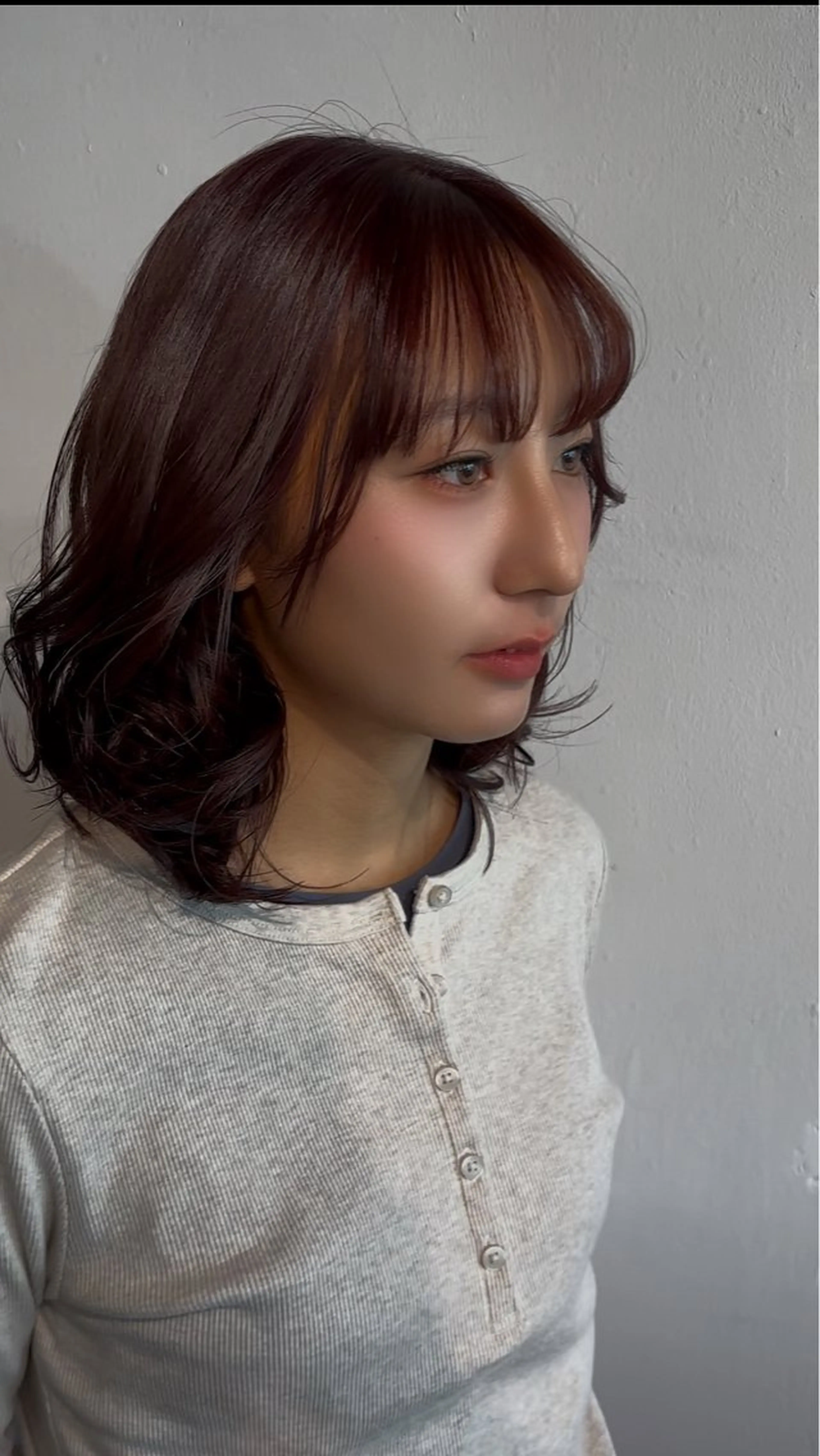 ミディアム ピンクブラウン カット ヘアカラー のどか 髪質改善/ボブモデルのヘアスタイル