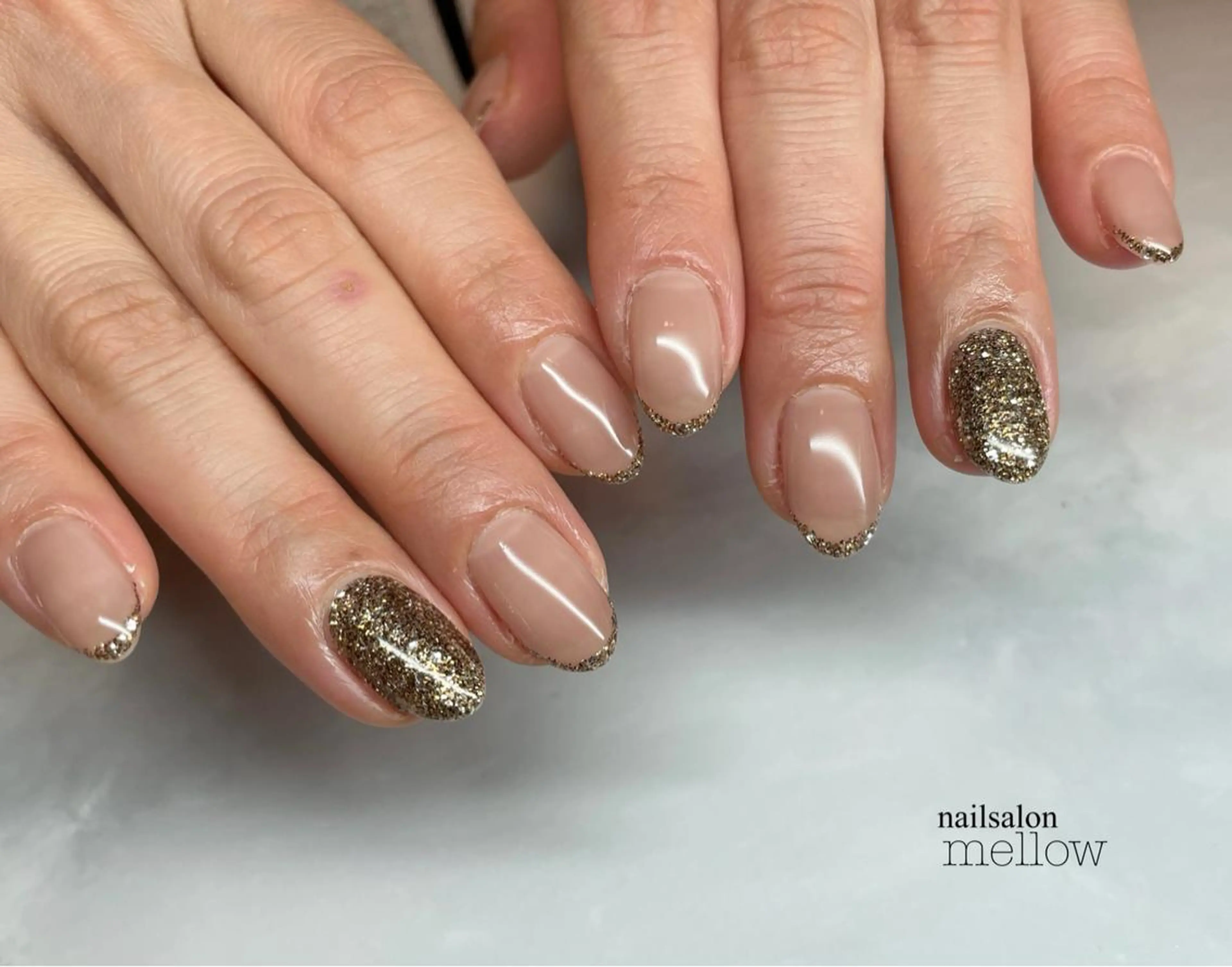 ネイル ブラウン フレンチネイル ラメ(グリッター) 大山 浩美のネイルデザイン