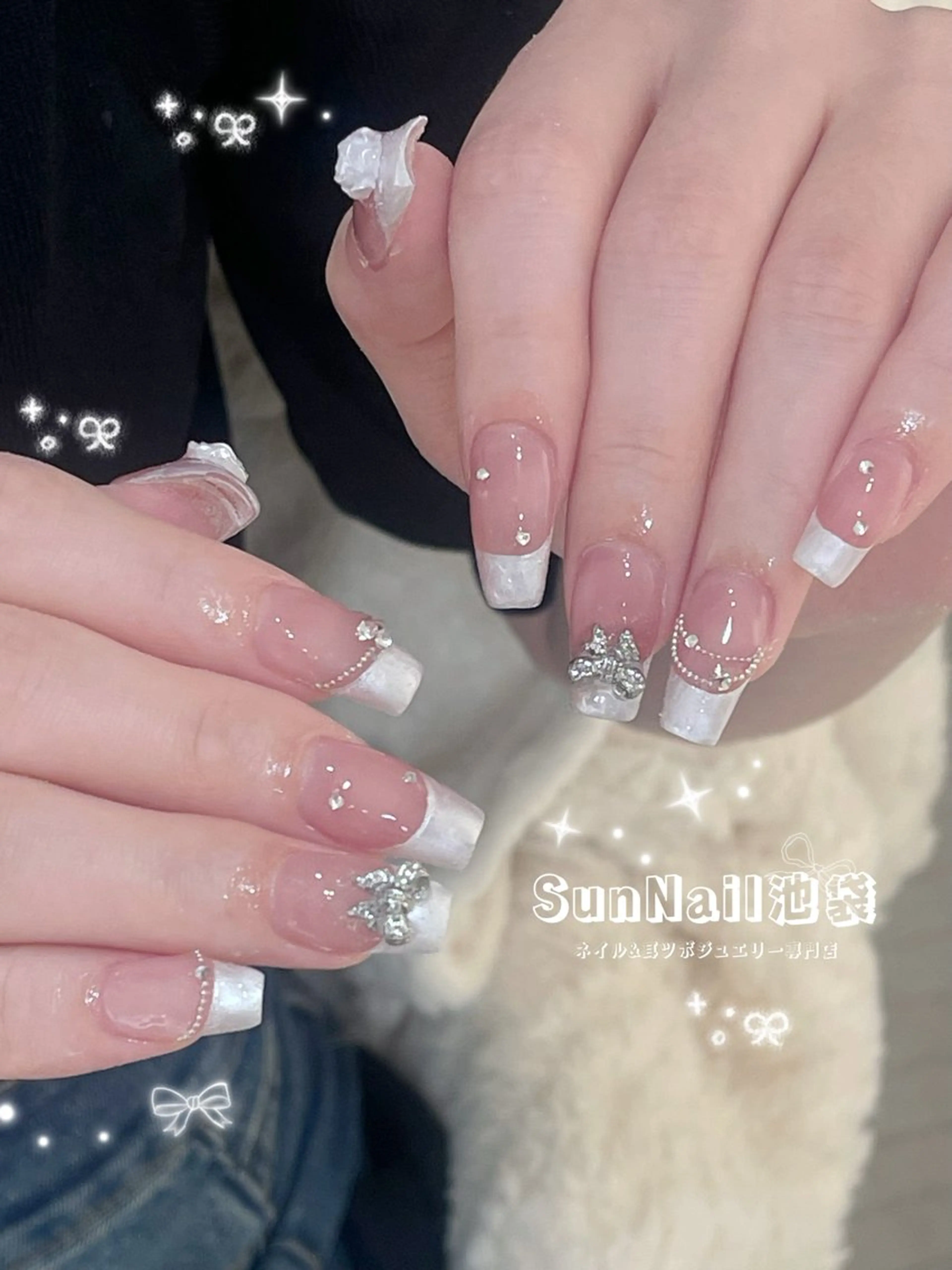 ネイル チークネイル 長さ出し フレンチネイル ガーリー 韓国ネイル ハンドネイル ハンドケア Sun Nail 池袋のネイルデザイン