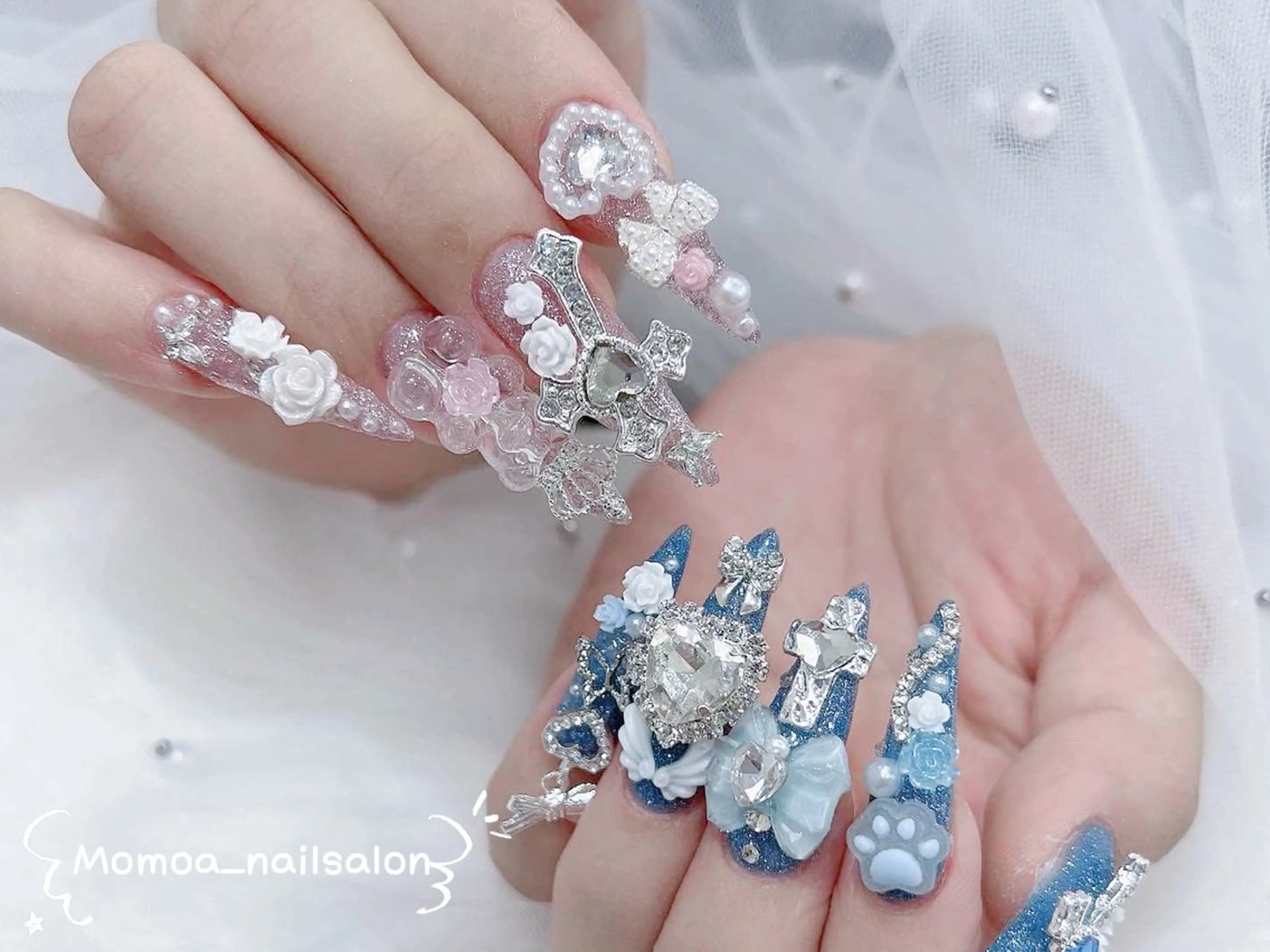 ネイル キラキラネイル スカルプネイル ハンドネイル MoMoA Nail ネイル長さ出し専門店のネイルデザイン