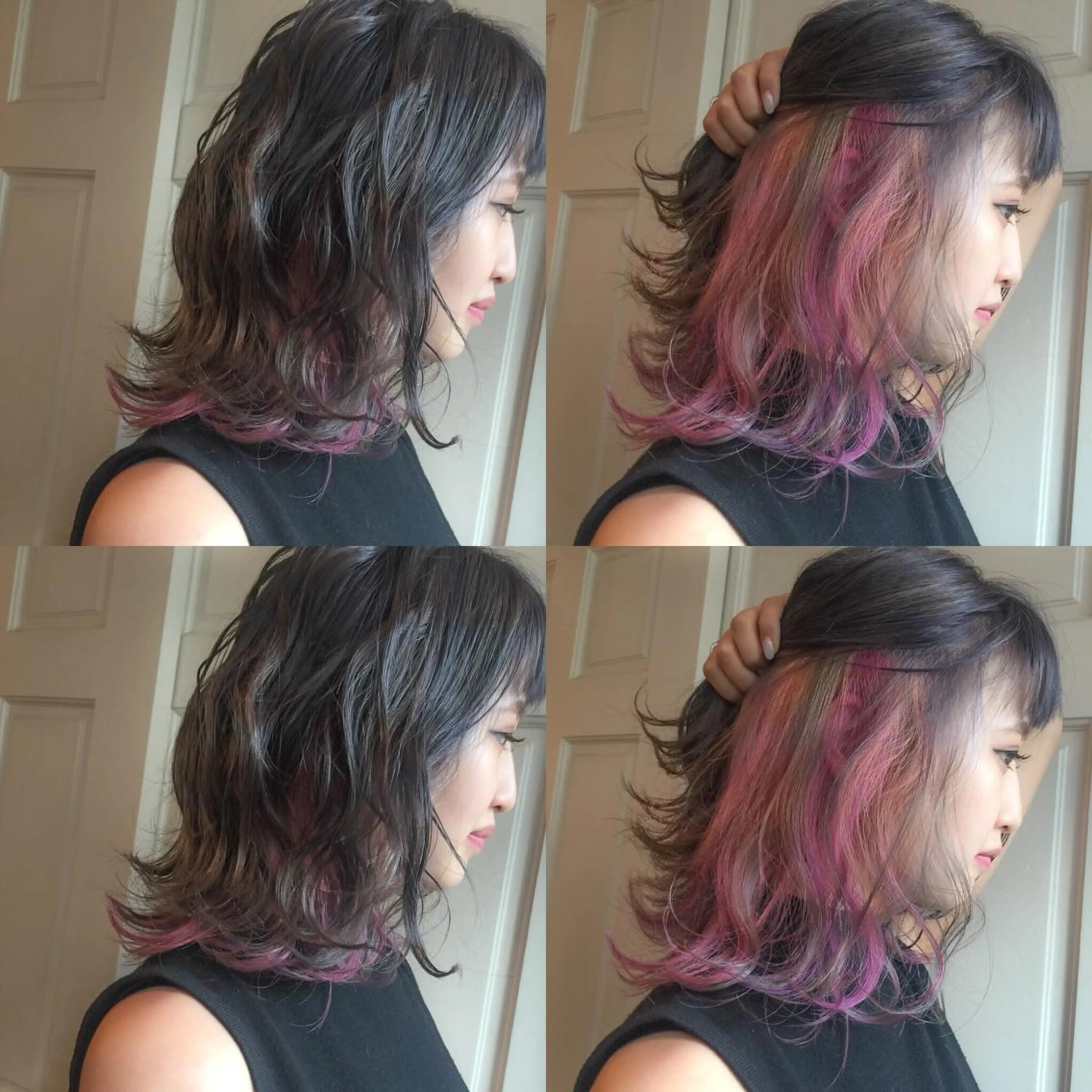 ミディアム カラー アッシュ グレージュ ピンクカラー パープルカラー ユニコーンカラー ヘアカラー ホワイト&レイヤーカ ットエクステ長畠俊輔のヘアスタイル