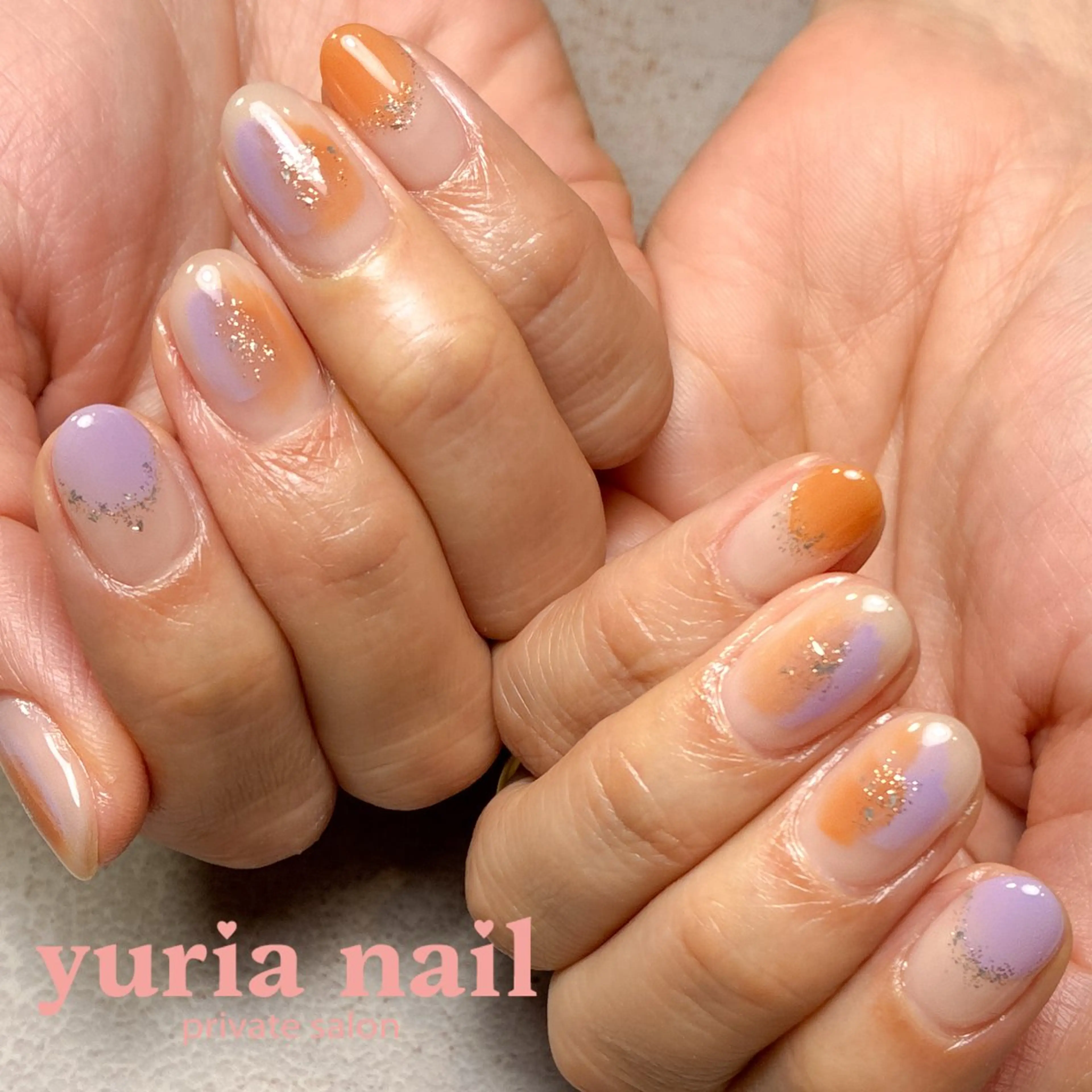 ネイル アートネイル ジェルネイル ニュアンスネイル オレンジ ハンドネイル 小林 ゆりあのネイルデザイン