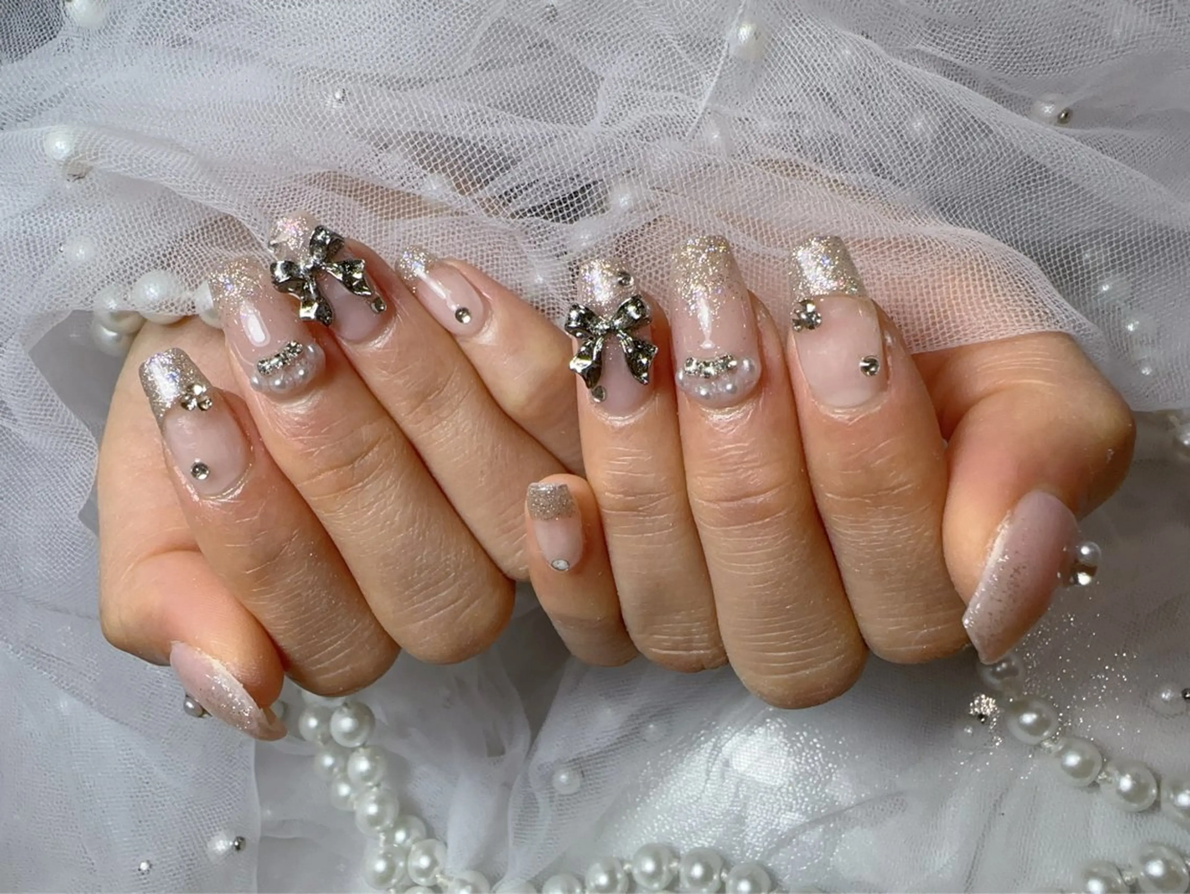 ネイル アートネイル フラッシュネイル フレンチネイル ジェルネイル ガラスフレンチ ハンドネイル You&Me Miyuのネイルデザイン