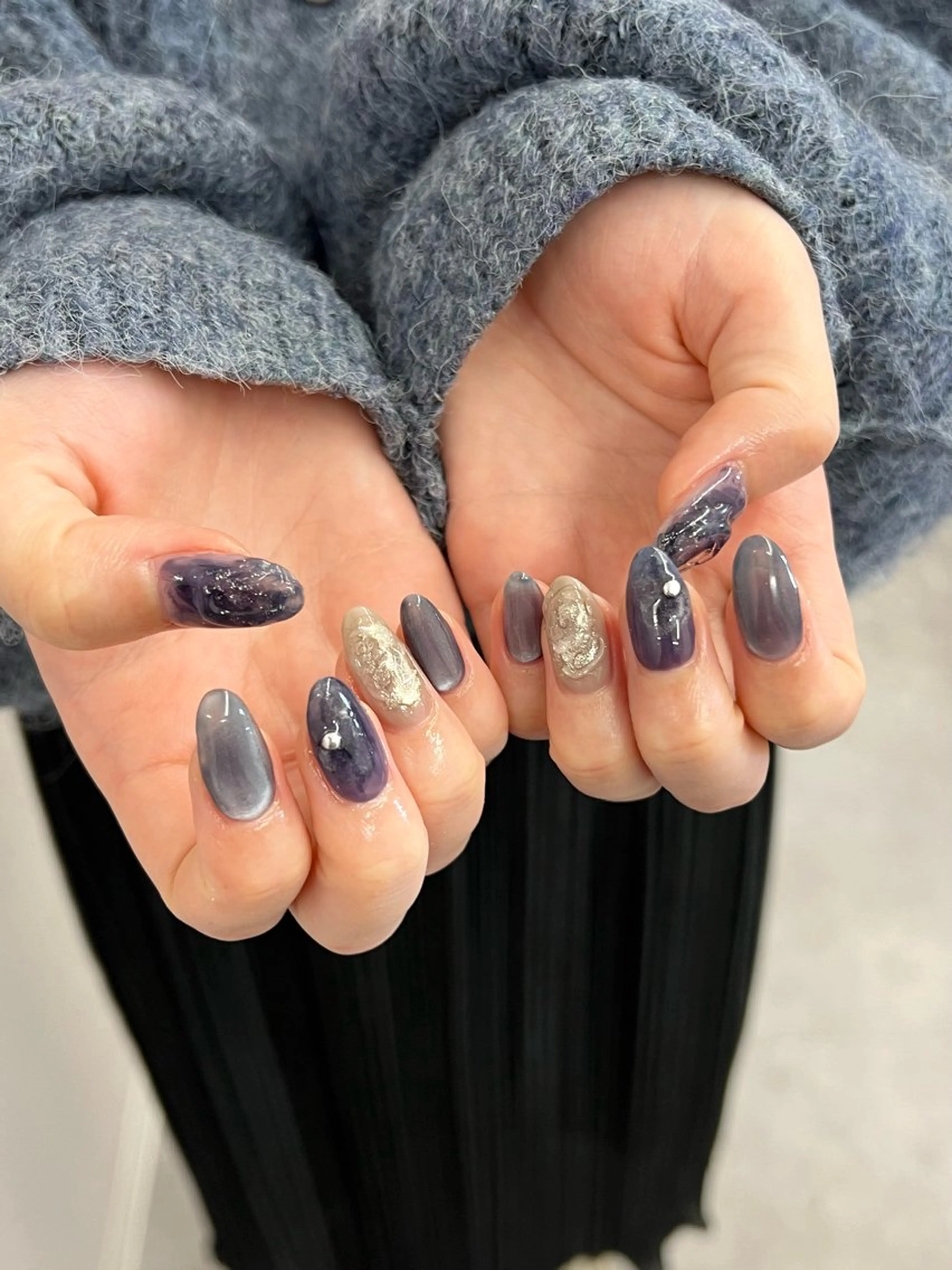 ネイル ジェルネイル マグネットネイル ネイビー ニュアンスネイル パラジェル ハンドネイル ハンドケア Bana_ Nailのネイルデザイン