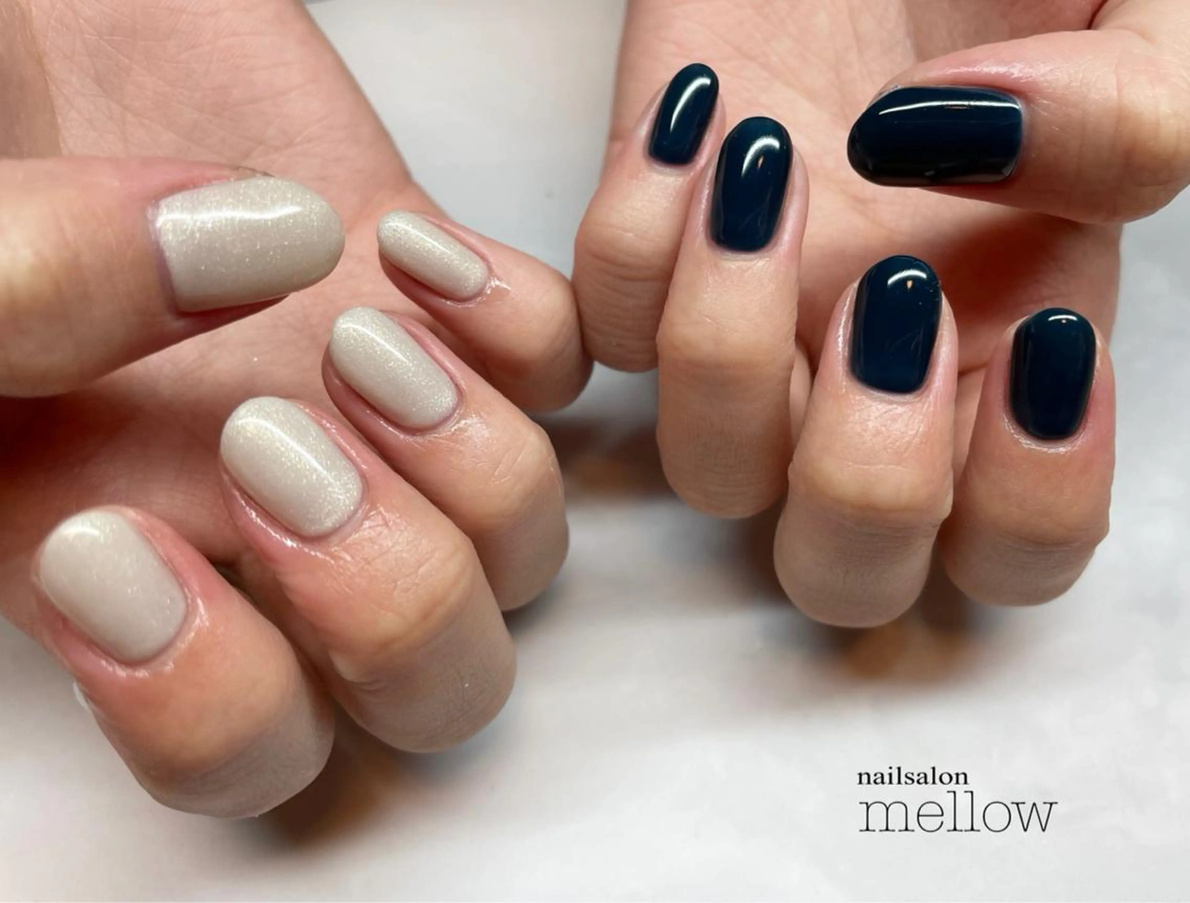 ネイル ネイビー ホワイト 大山 浩美のネイルデザイン