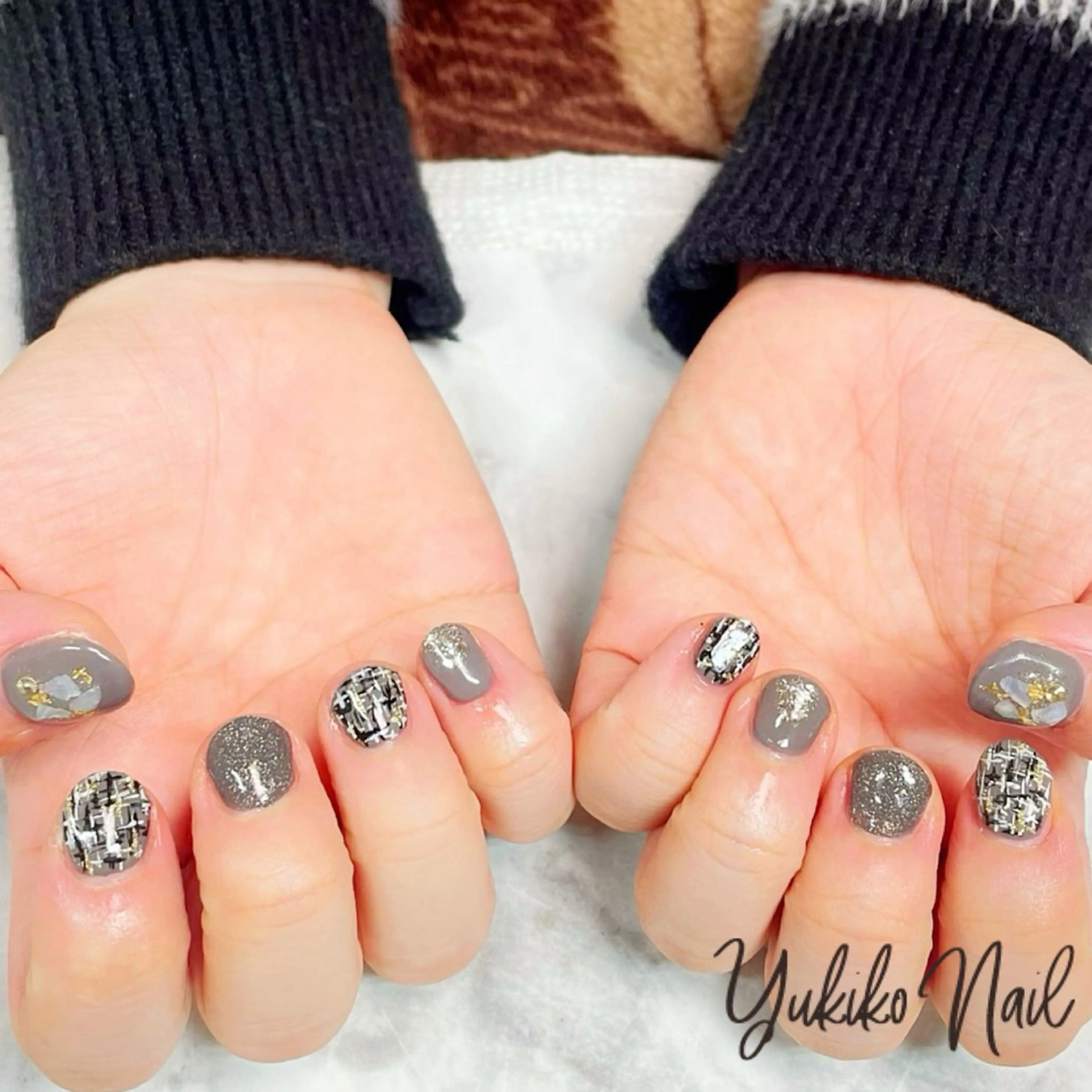 ネイル アートネイル ツイードネイル 冬ネイル ユキコ ネイルのネイルデザイン