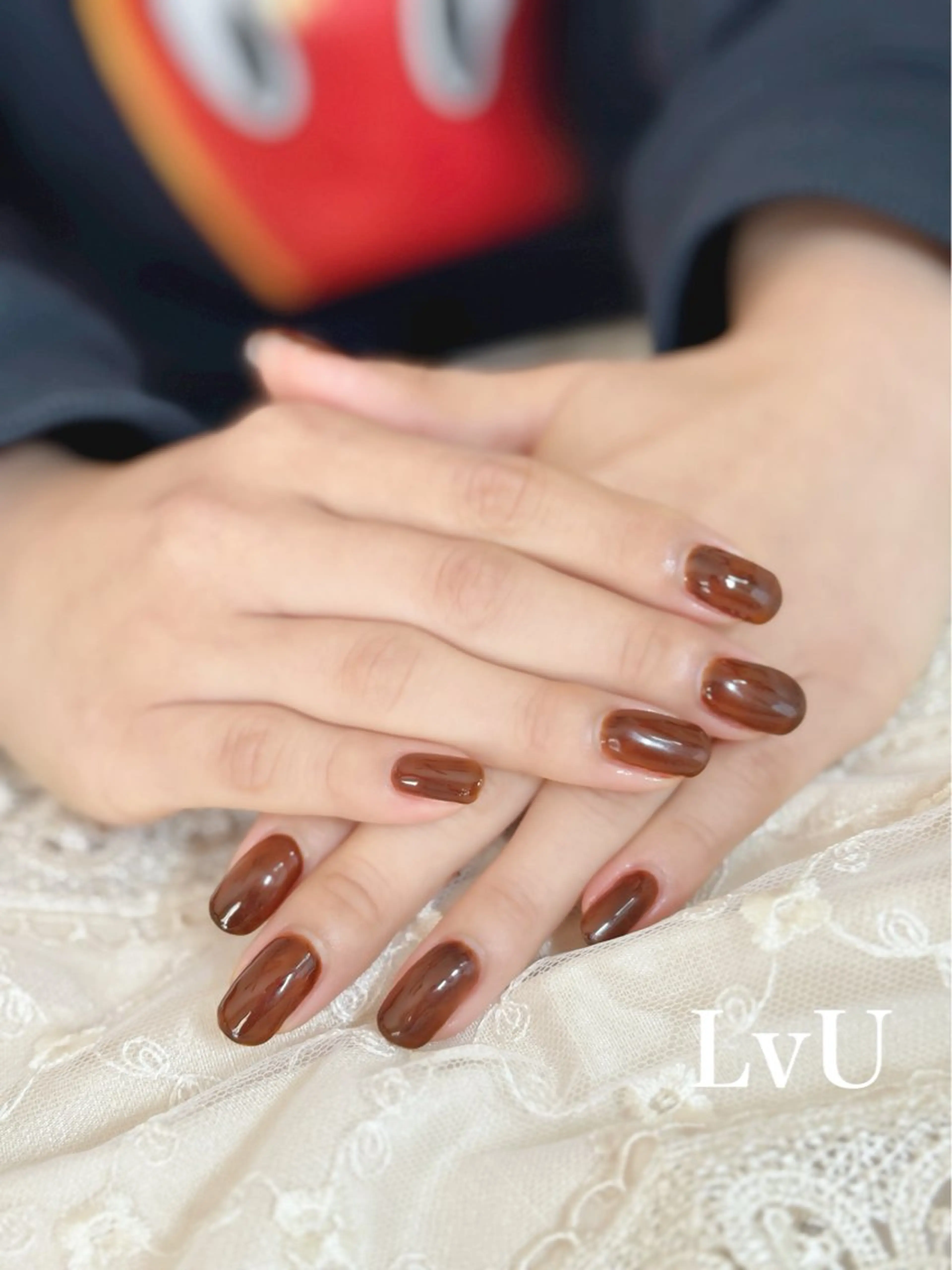 ネイル ブラウン クリアネイル ワンカラーネイル LvU(ラブユー) Asayamaのネイルデザイン