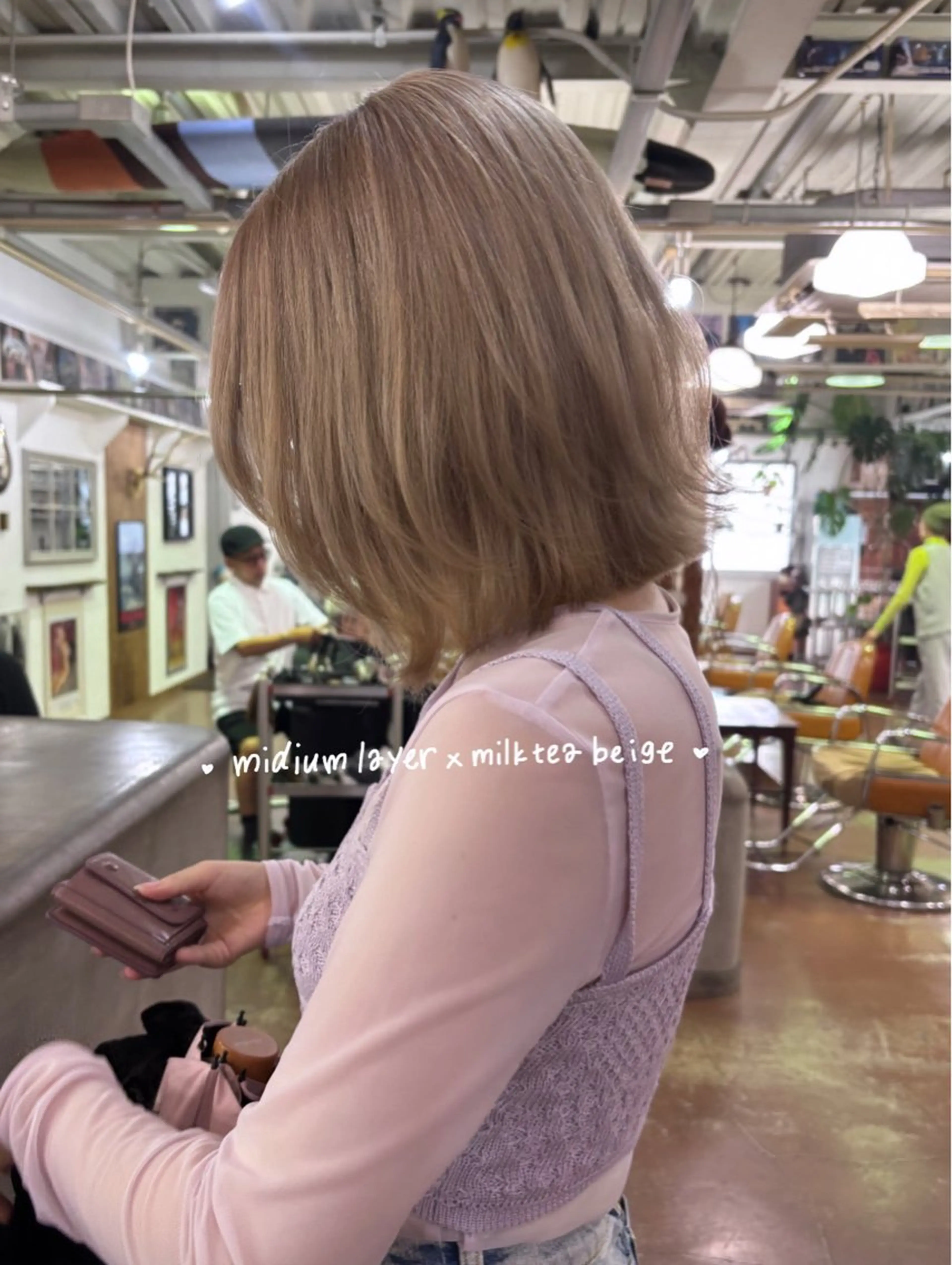 ミディアム カラー くびれヘア レイヤーカット カット ヘアカラー なぎ🌿.∘[ボブ, ニュアンスカラー]のヘアスタイル