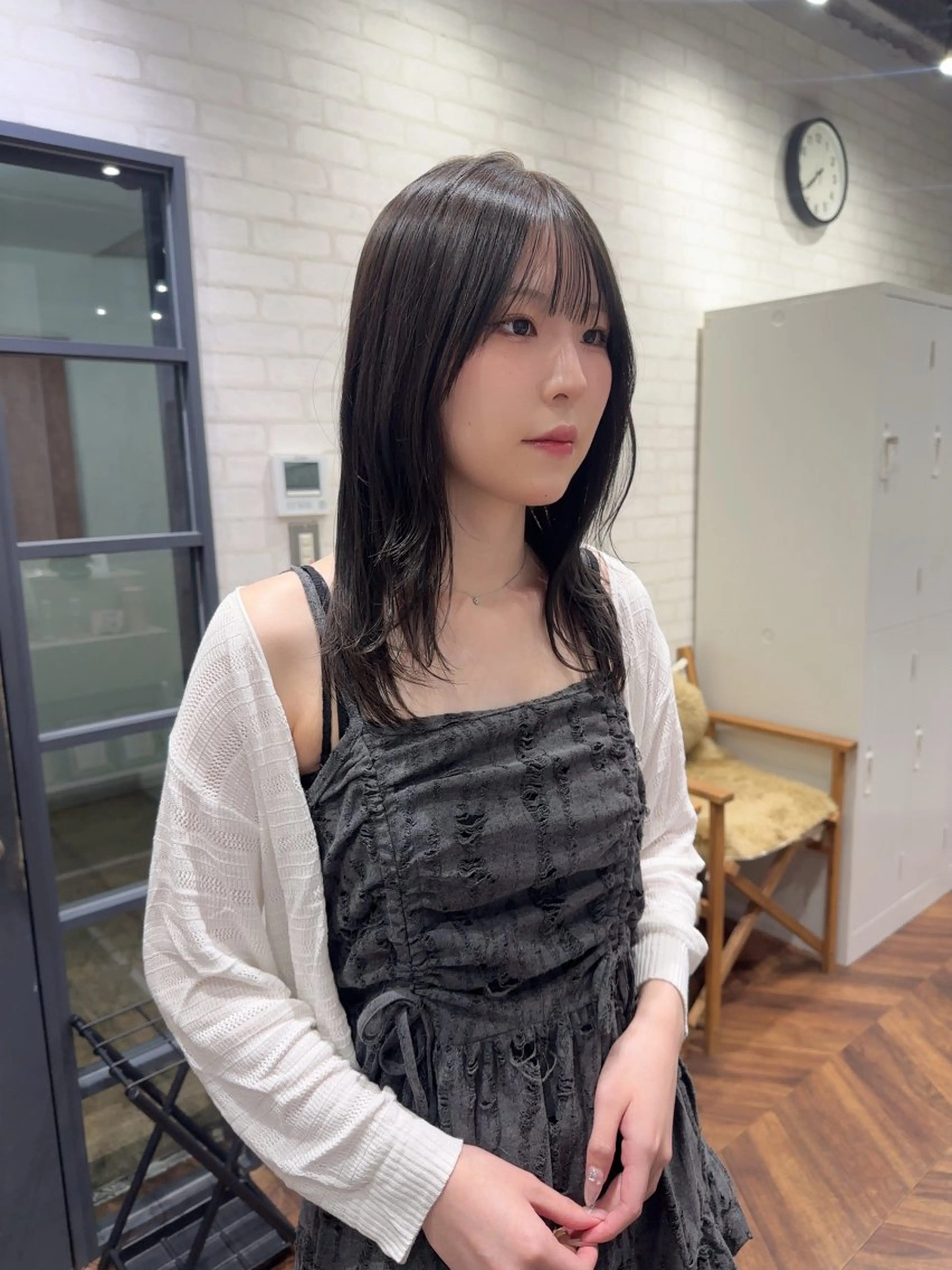 セミロング カラー ダークグレー ダークグレージュ グレージュ ハッシュカット レイヤーカット カット ヘアカラー トリートメント レイヤー/ボブ/ 顔周り/yukinaのヘアスタイル