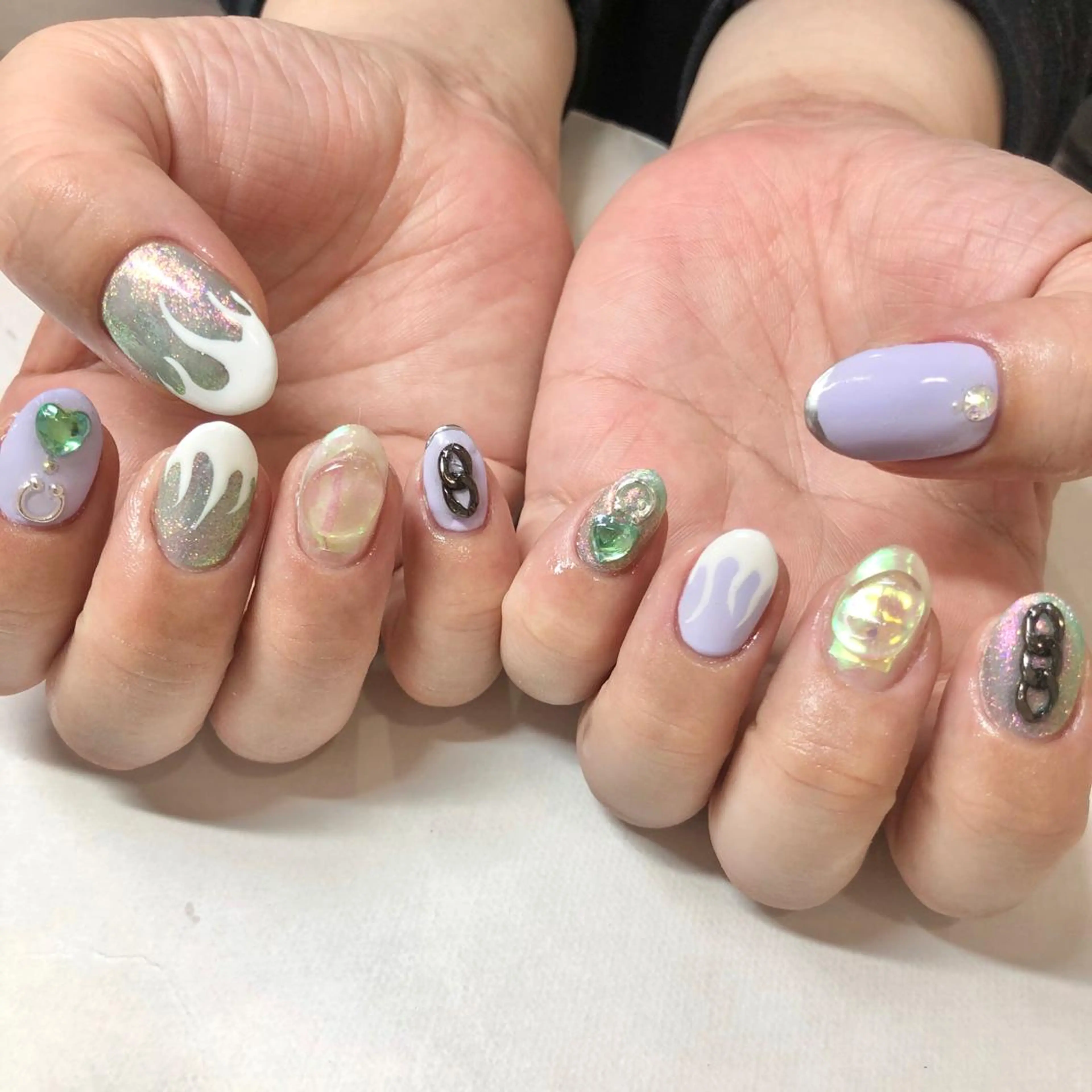 ネイル グリーン パープル 🎀AYAKO 🎀中韓ネイルのネイルデザイン