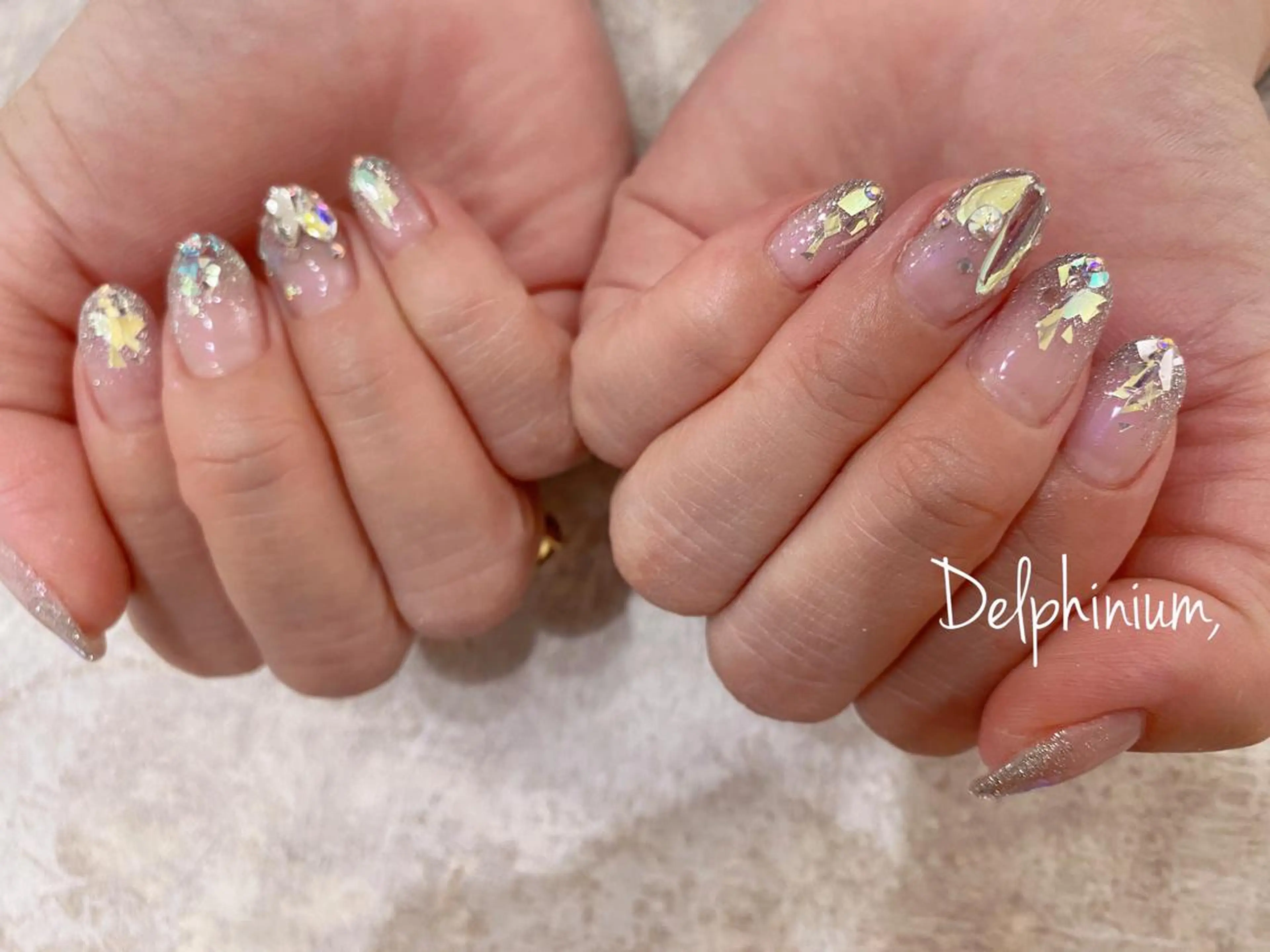 ネイル オーロラネイル ジェルネイル パラジェル ピンク ハンドネイル 岡本 友恵のネイルデザイン