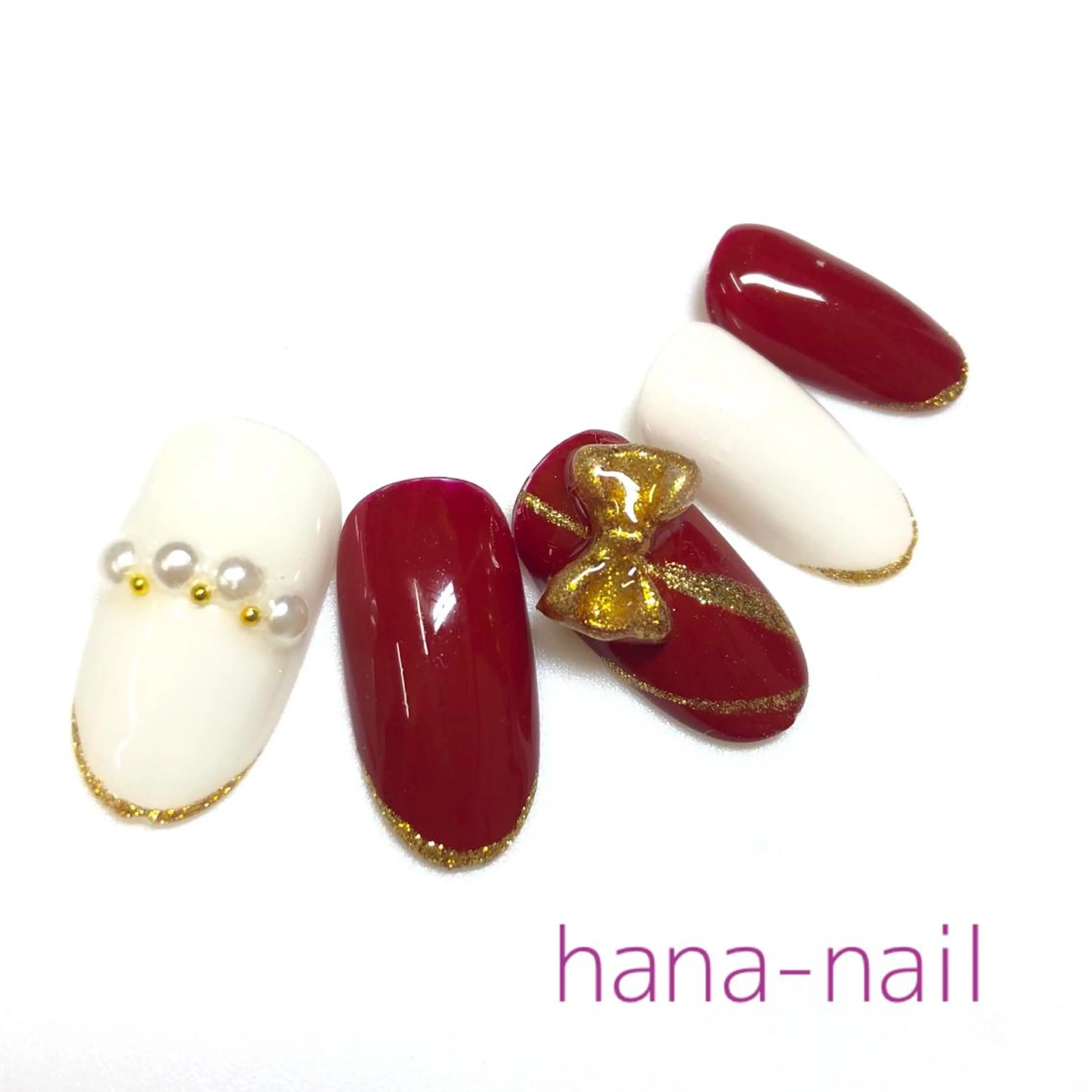 ネイル リボン 冬ネイル クリスマス Kao hana-nailのネイルデザイン