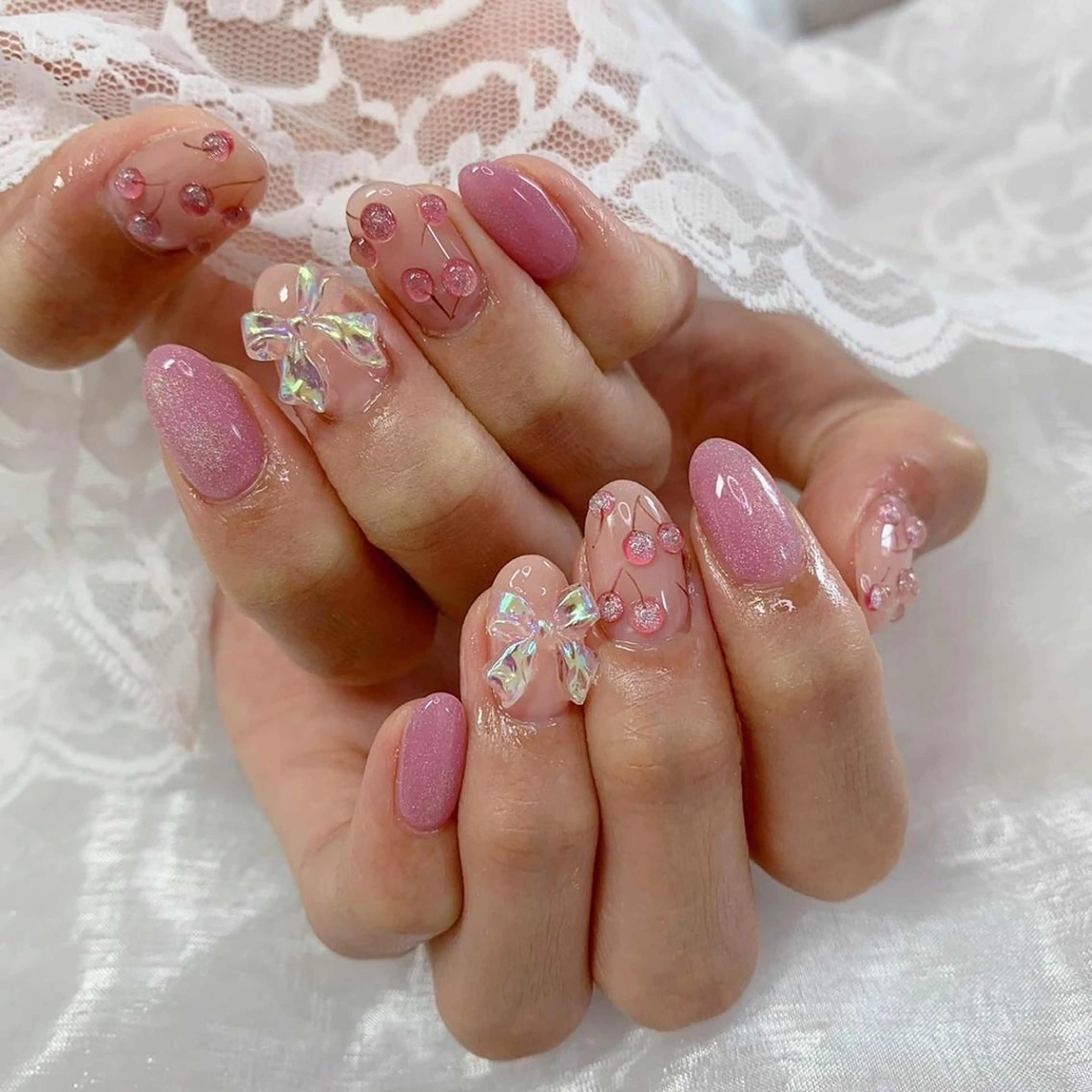 ネイル リボン ハンドネイル La neige* yuki 🥯🍑のネイルデザイン