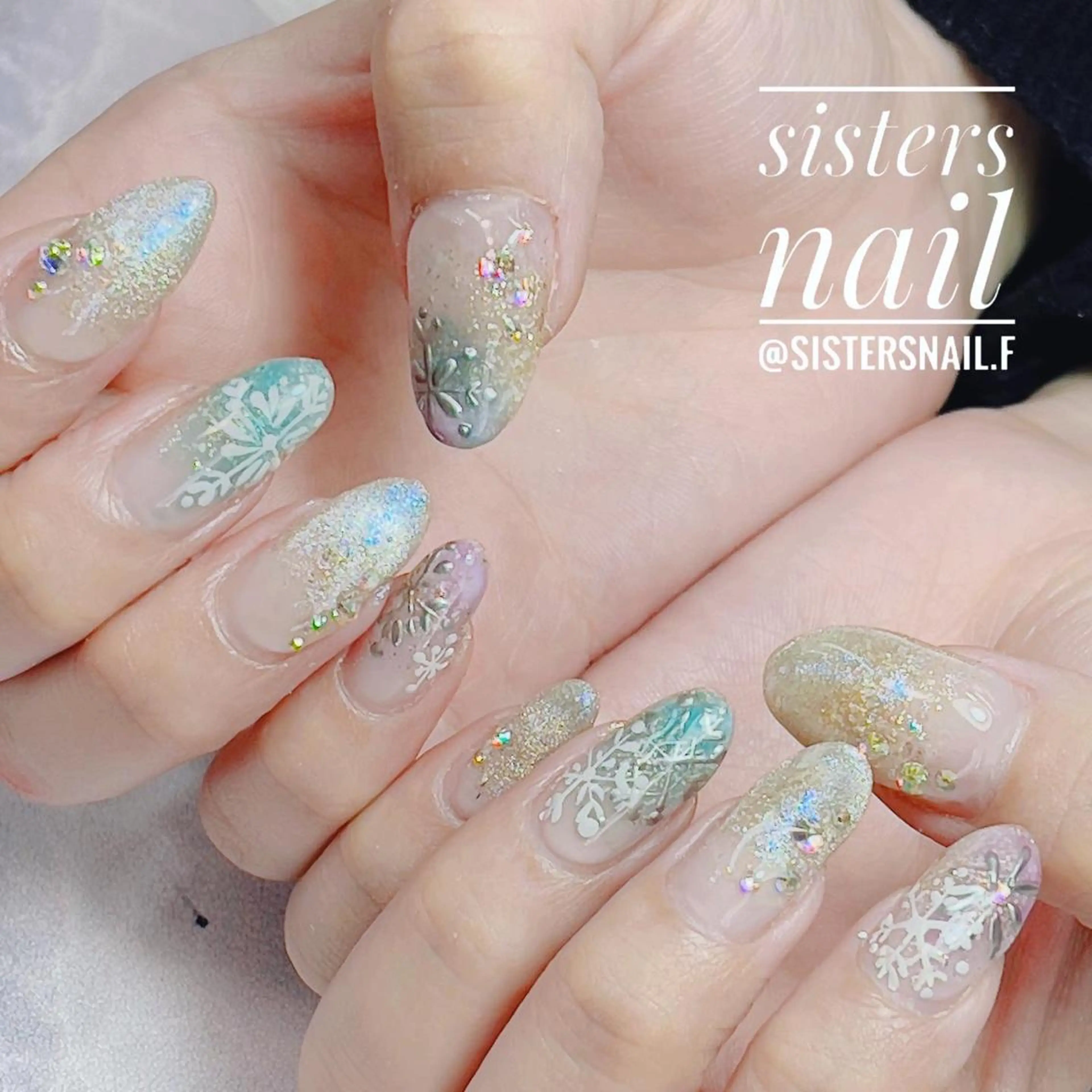 ネイル アートネイル グラデーション ホログラムネイル キラキラネイル マグネットネイル sisters nail.fのネイルデザイン