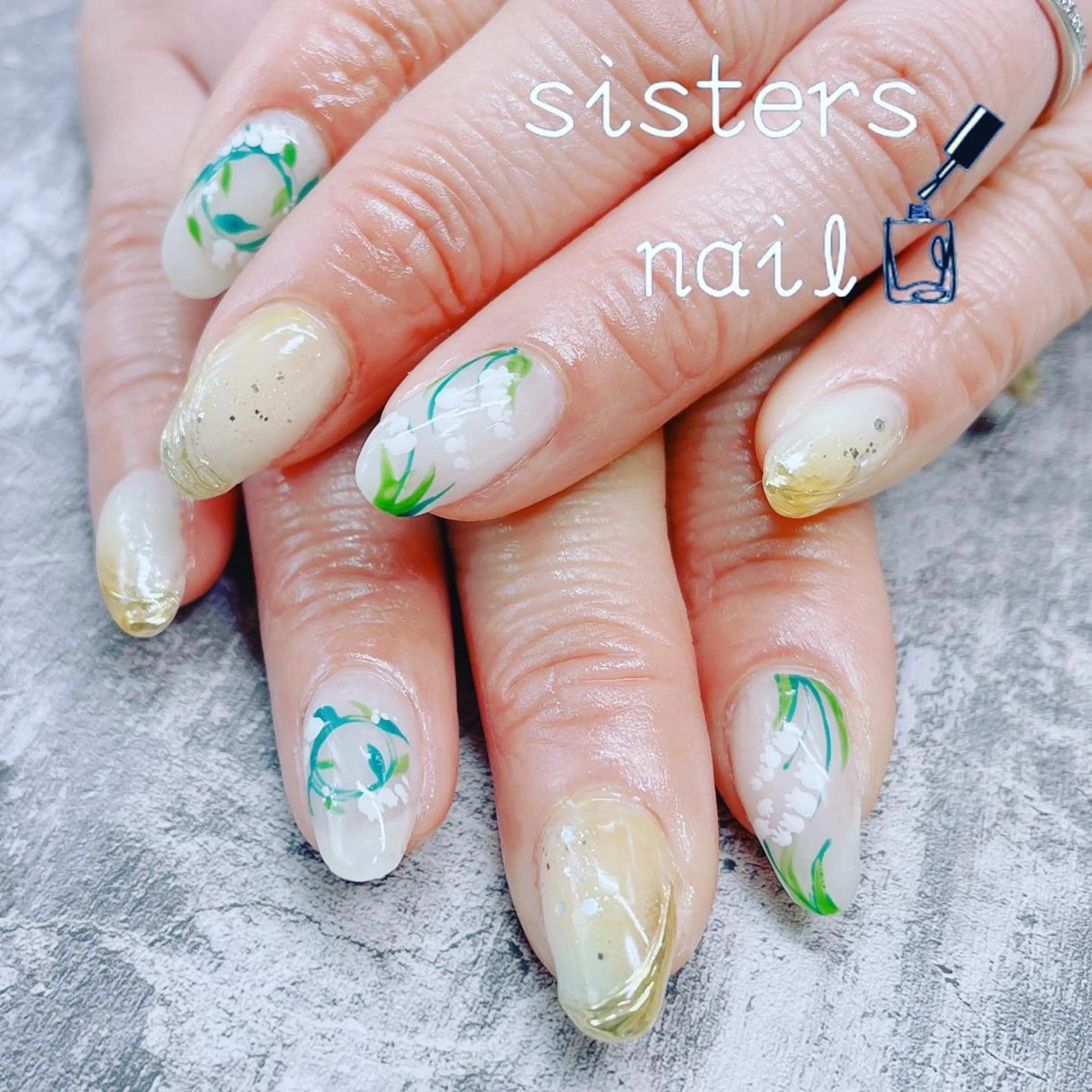 ネイル アートネイル フラワーネイル フレンチネイル ニュアンスネイル 斜めフレンチ sisters nail.fのネイルデザイン