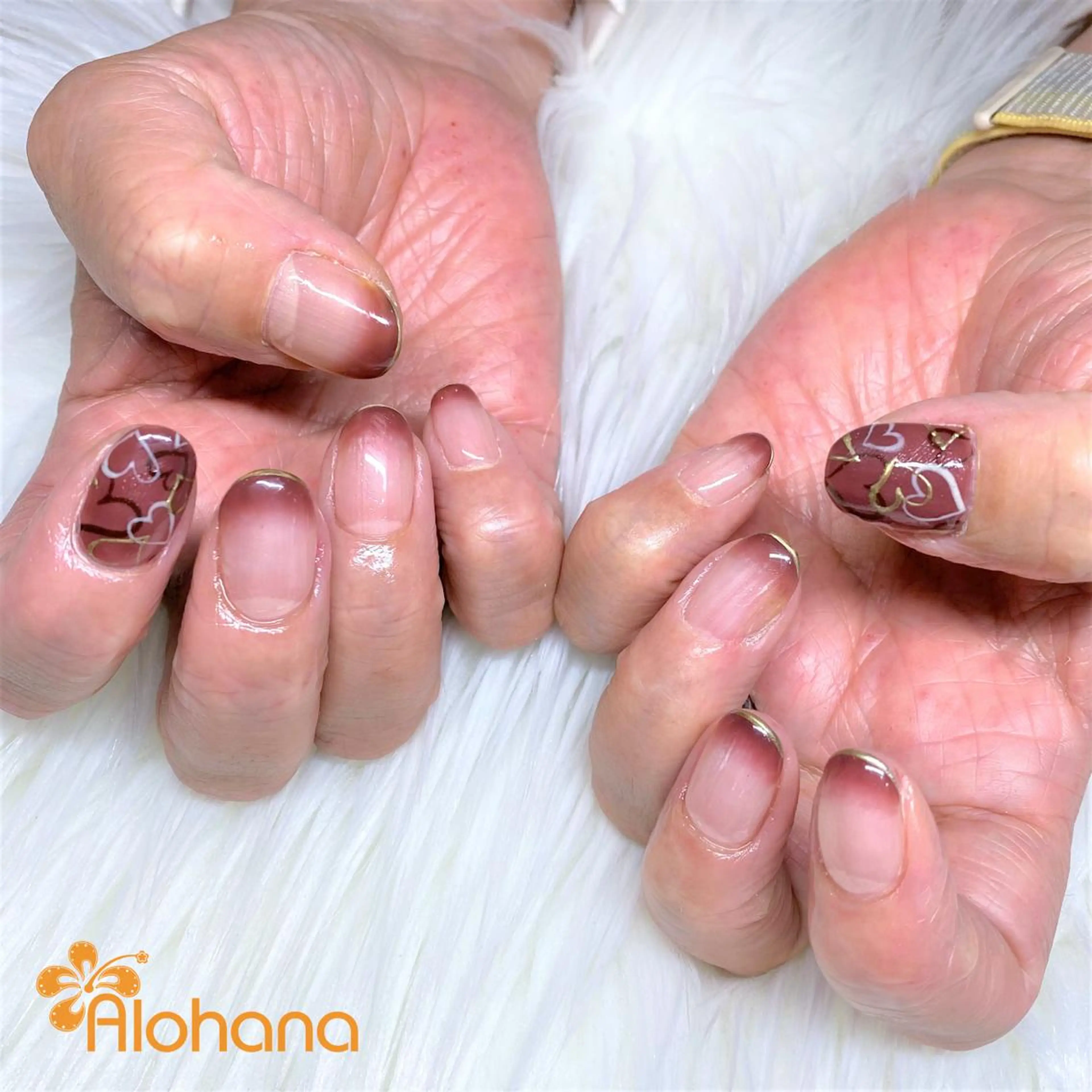 ネイル ハート ハンドネイル Alohana所属・Alohana Minaのネイルデザイン