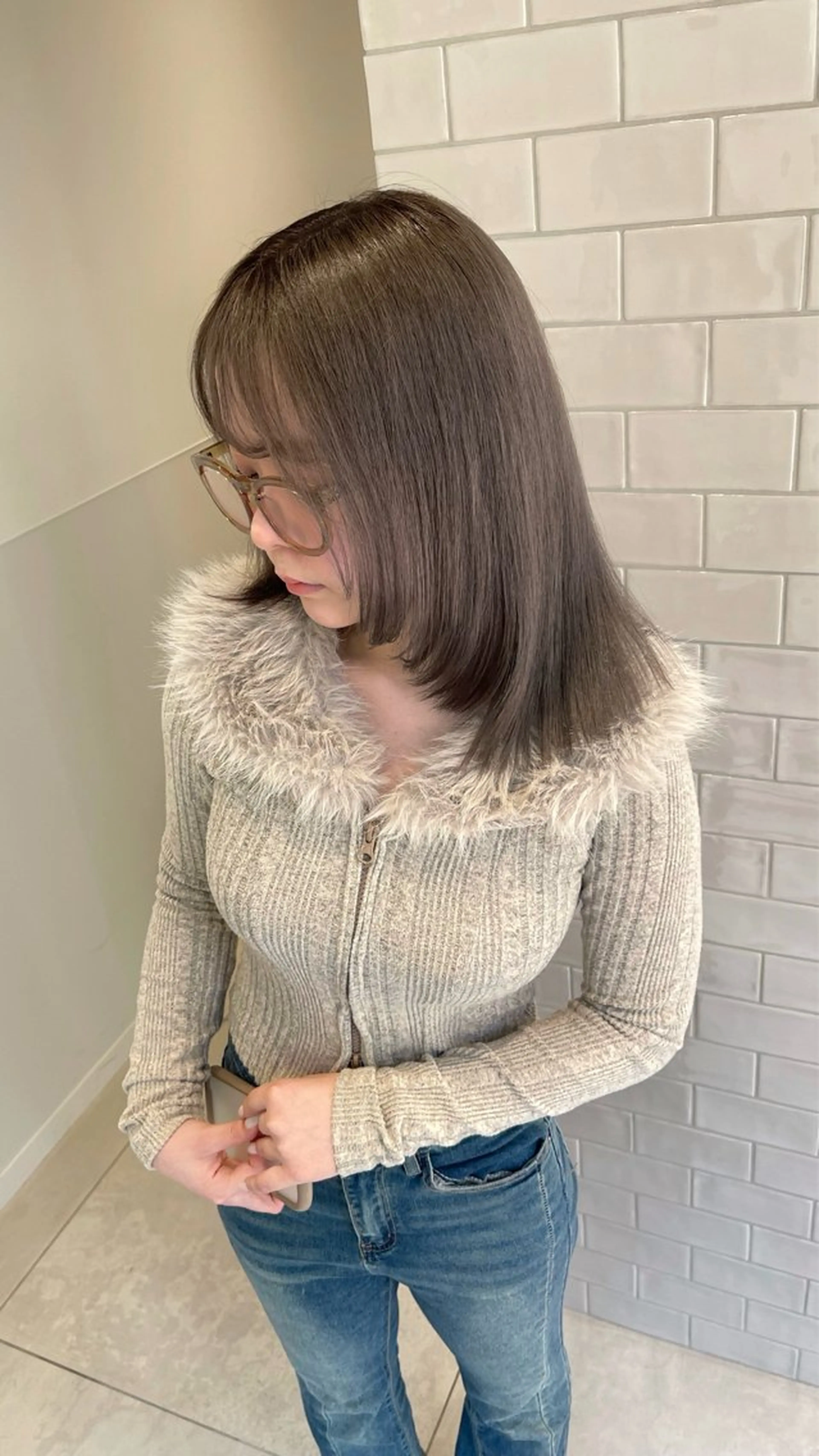 ミディアム ボブ ヘアカラー トリートメント SALOWIN梅田茶屋町North店所属・福山 晴香のヘアスタイル