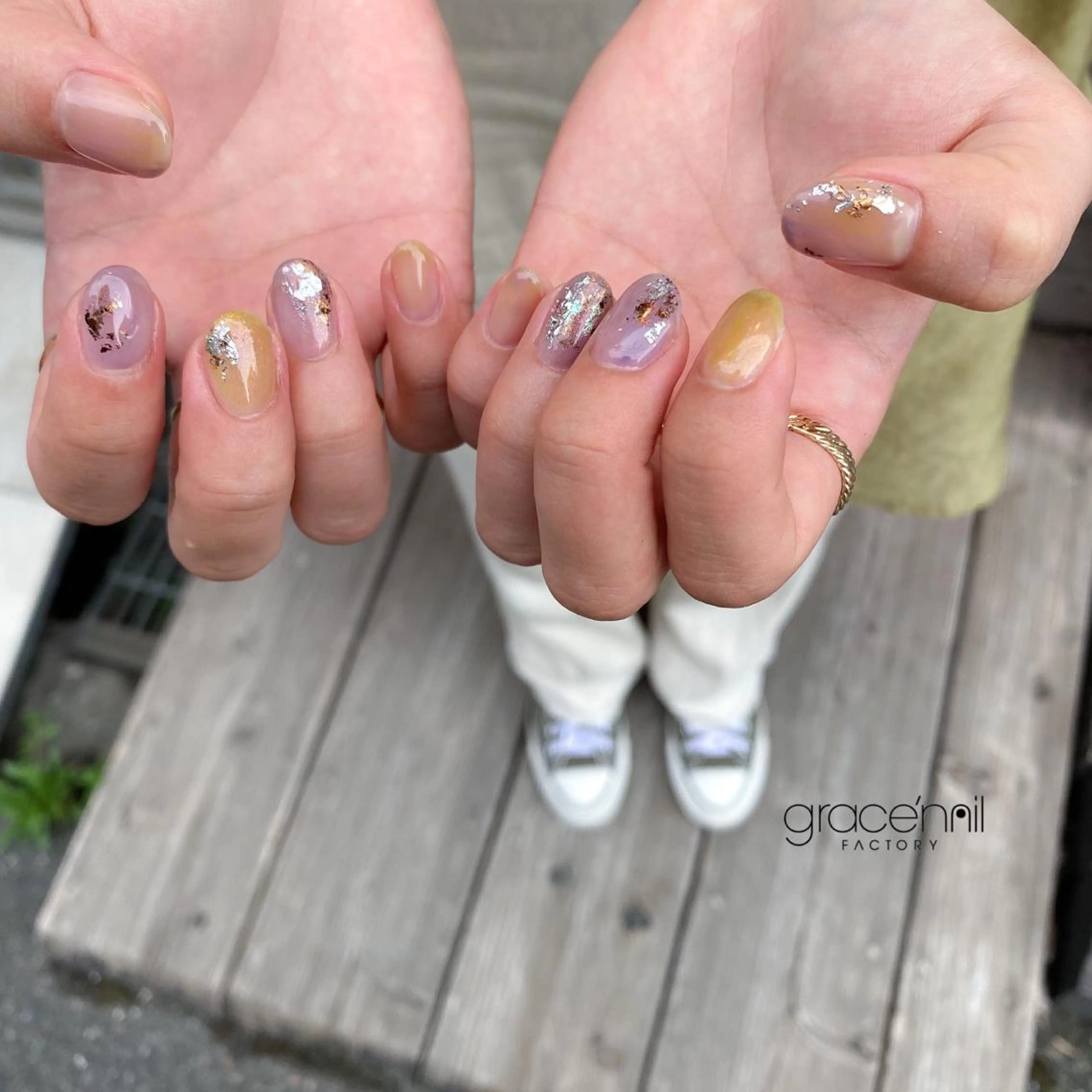 ネイル なんば堀江/育爪施術 ニュアンス✻Kaphのネイルデザイン