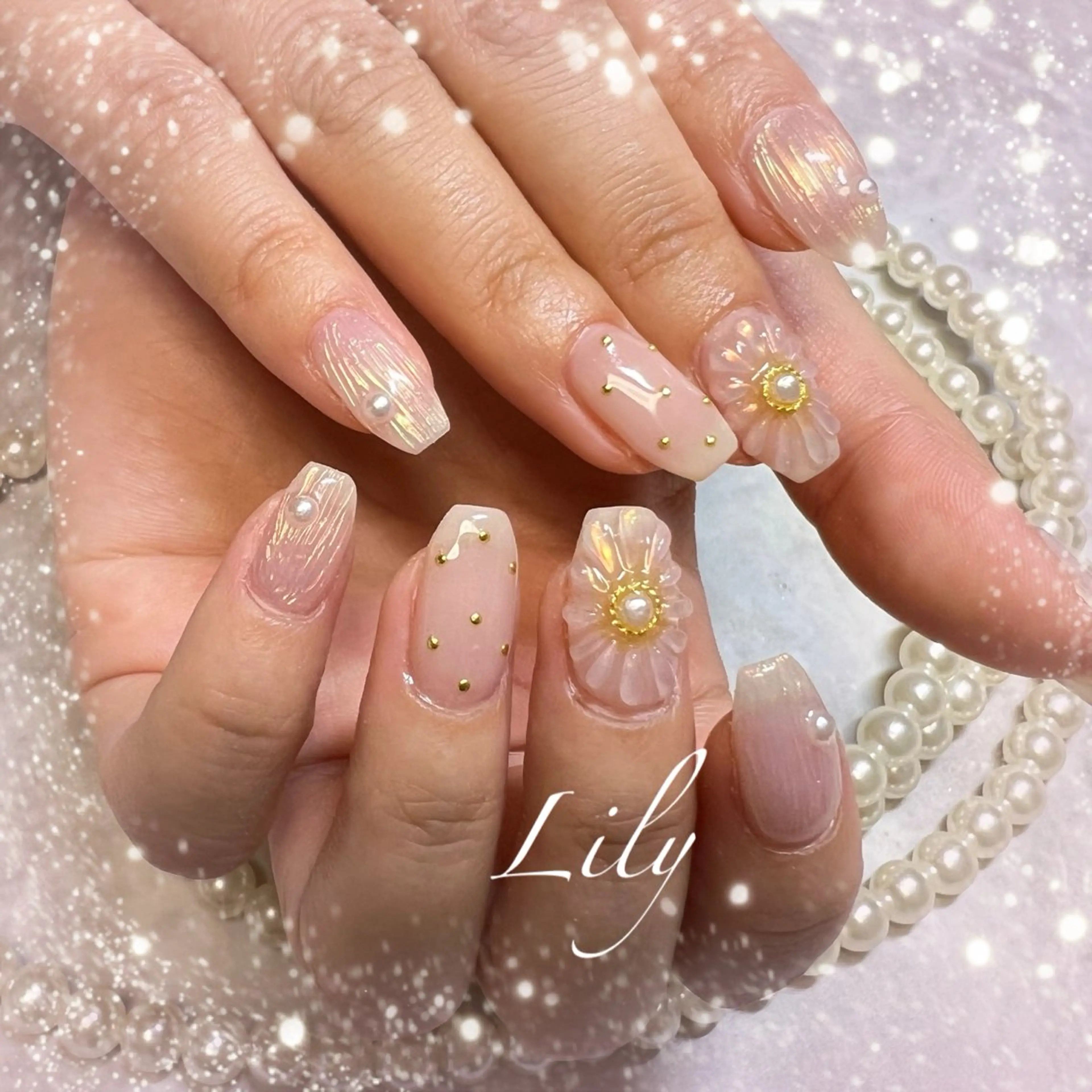 ネイル オーロラネイル フラワーネイル フットネイル Nailsalon Lilyのネイルデザイン