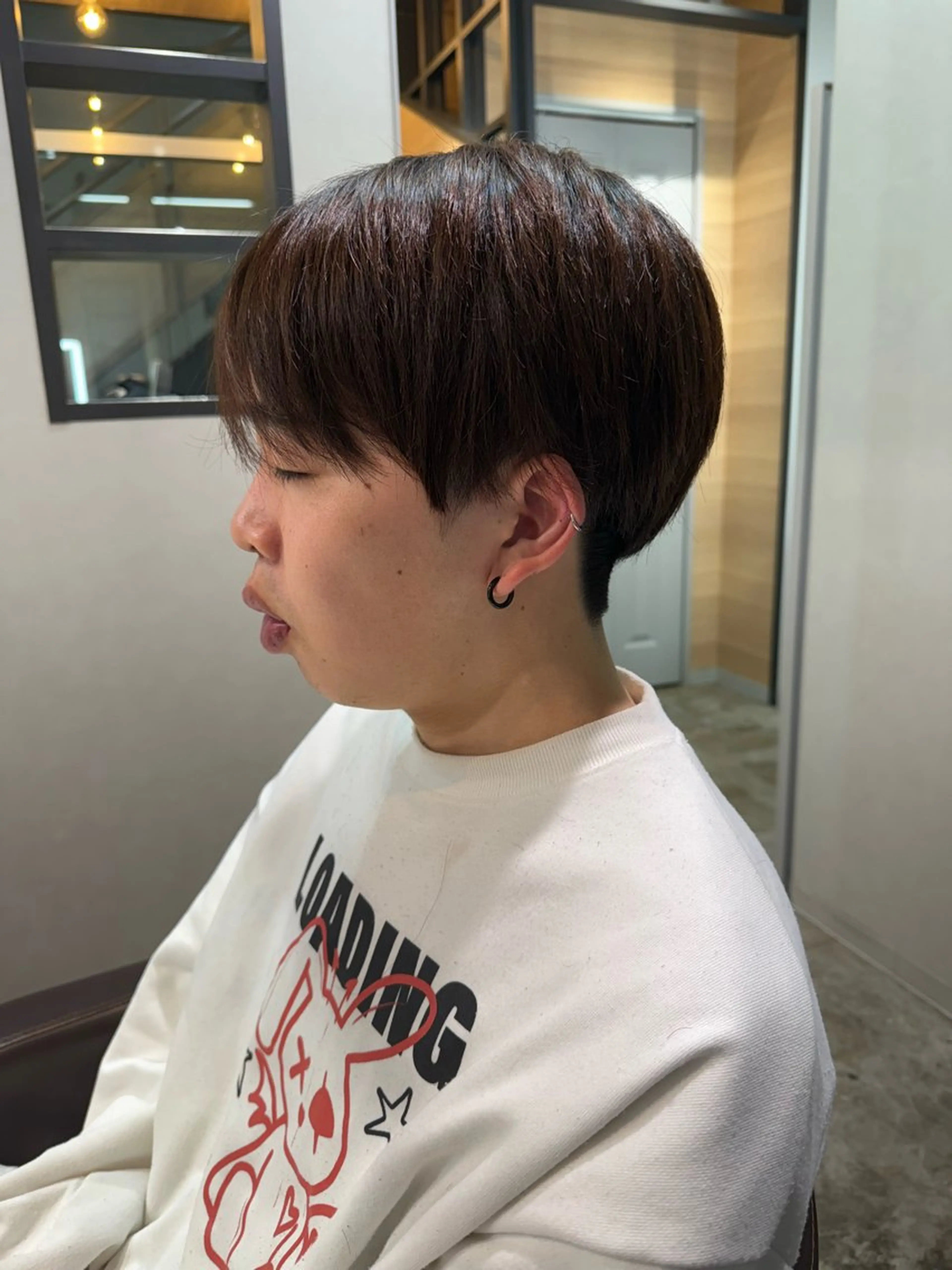 ショート メンズ センターパート ダウンパーマ フェザーパーマ メンズハイライト メンズ韓国風 藤崎百道メンズカット Zina/森井唯央のヘアスタイル